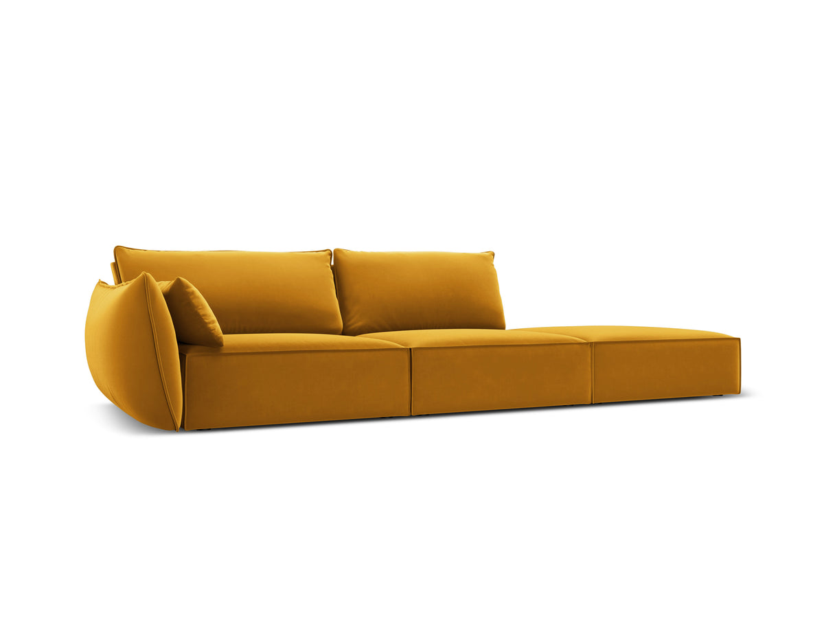 Sofa sametová pravostranná otevřená VANDA hořčicová