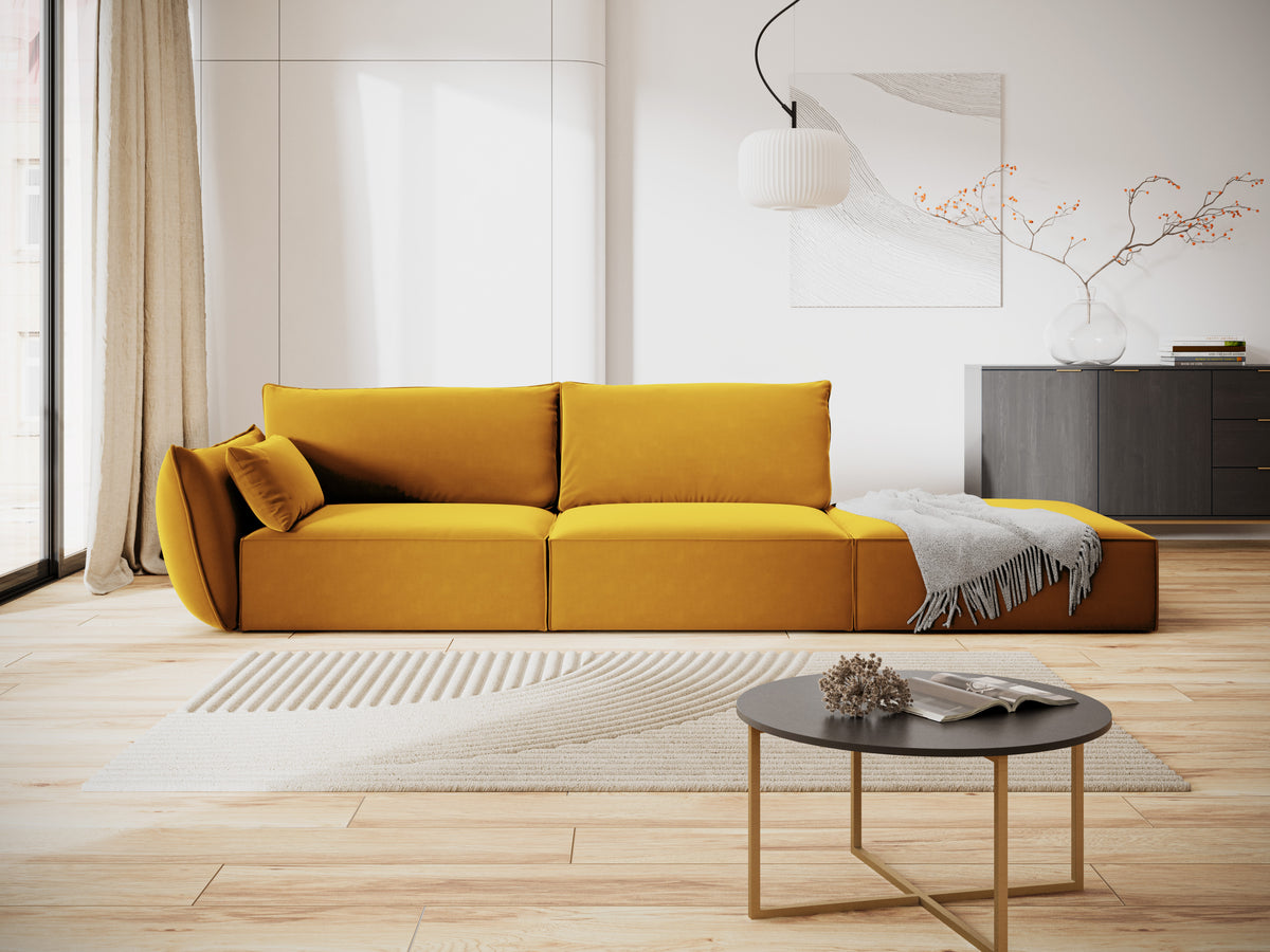 Sofa sametová pravostranná otevřená VANDA hořčicová