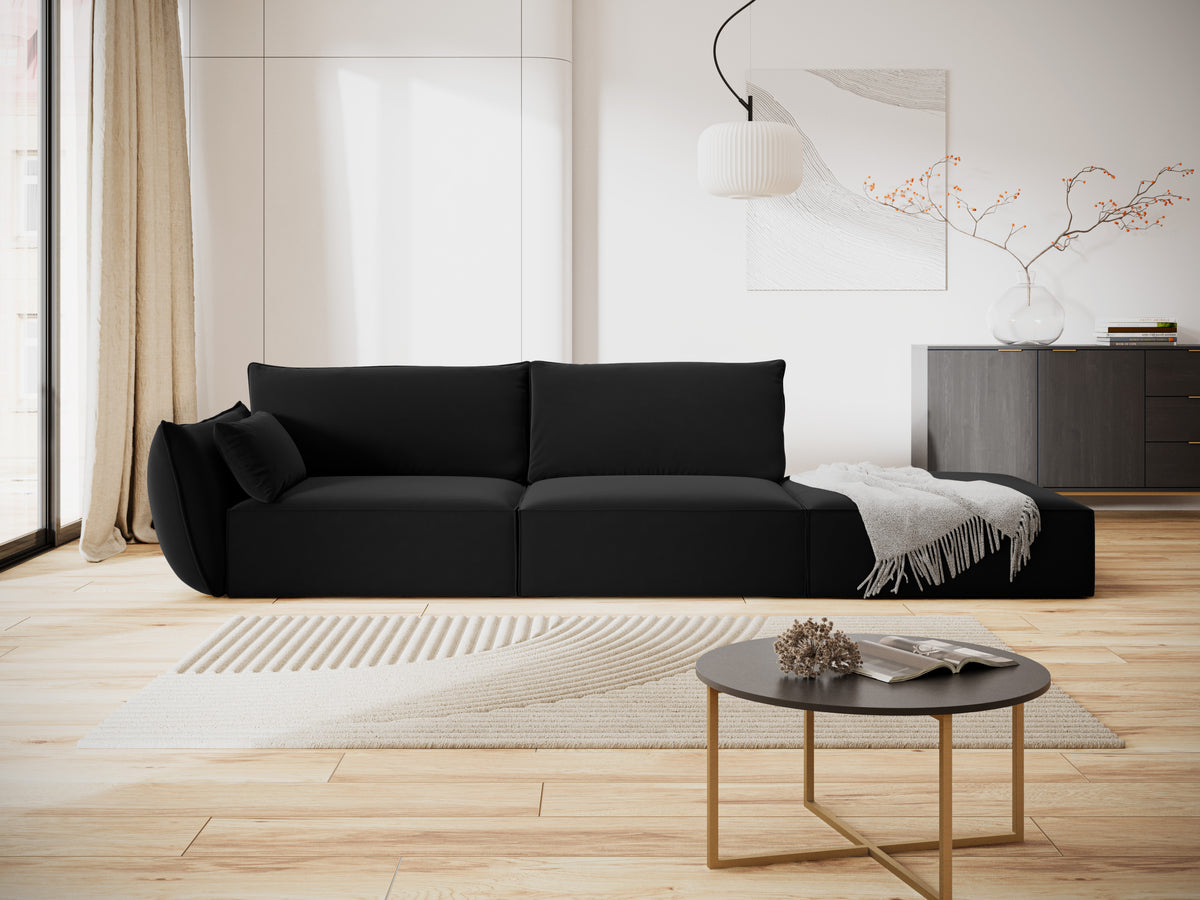 Sofa sametová pravostranná otevřená VANDA černá
