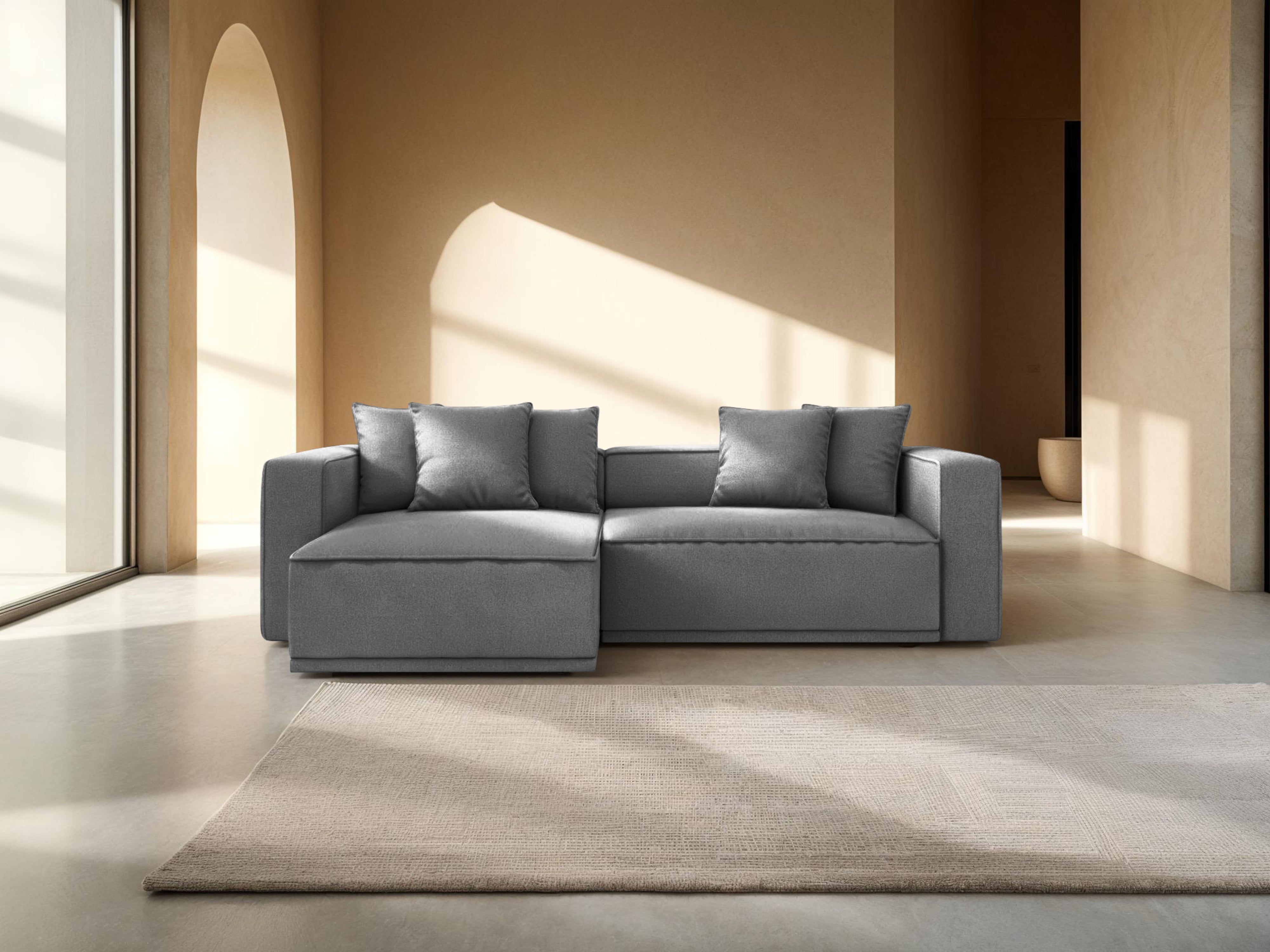 Šedý szenilový levostranný rohový gauč s funkcí spaní RIBES