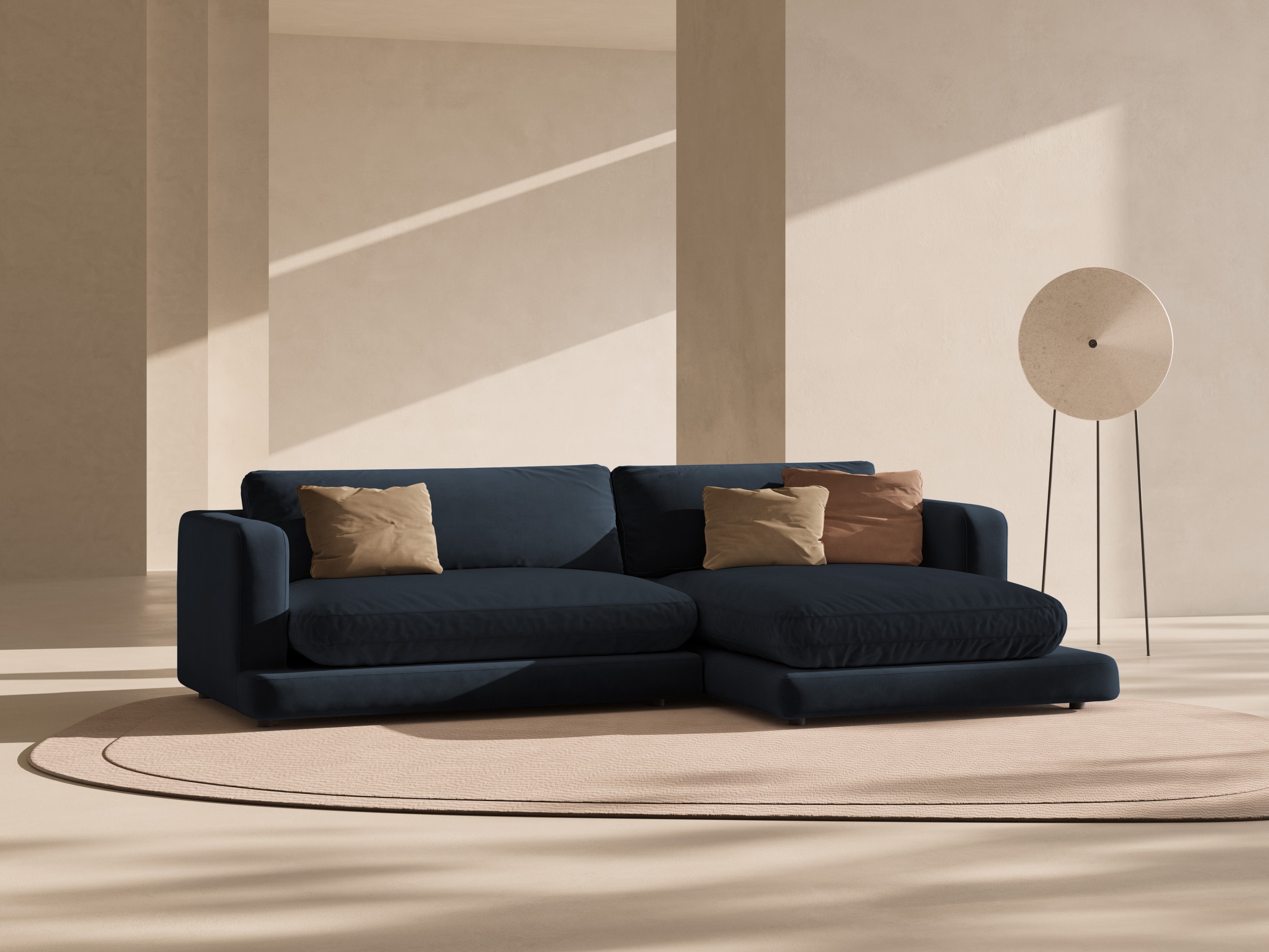 Right-facing velvet corner sofa DAPHNE navy blue