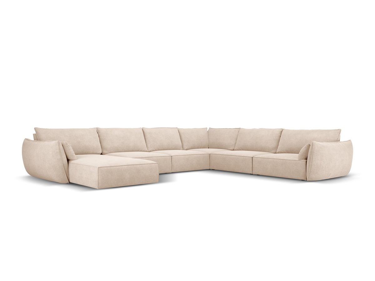 Beige pravostranný panoramatický roh v šenilové tkanině VANDA