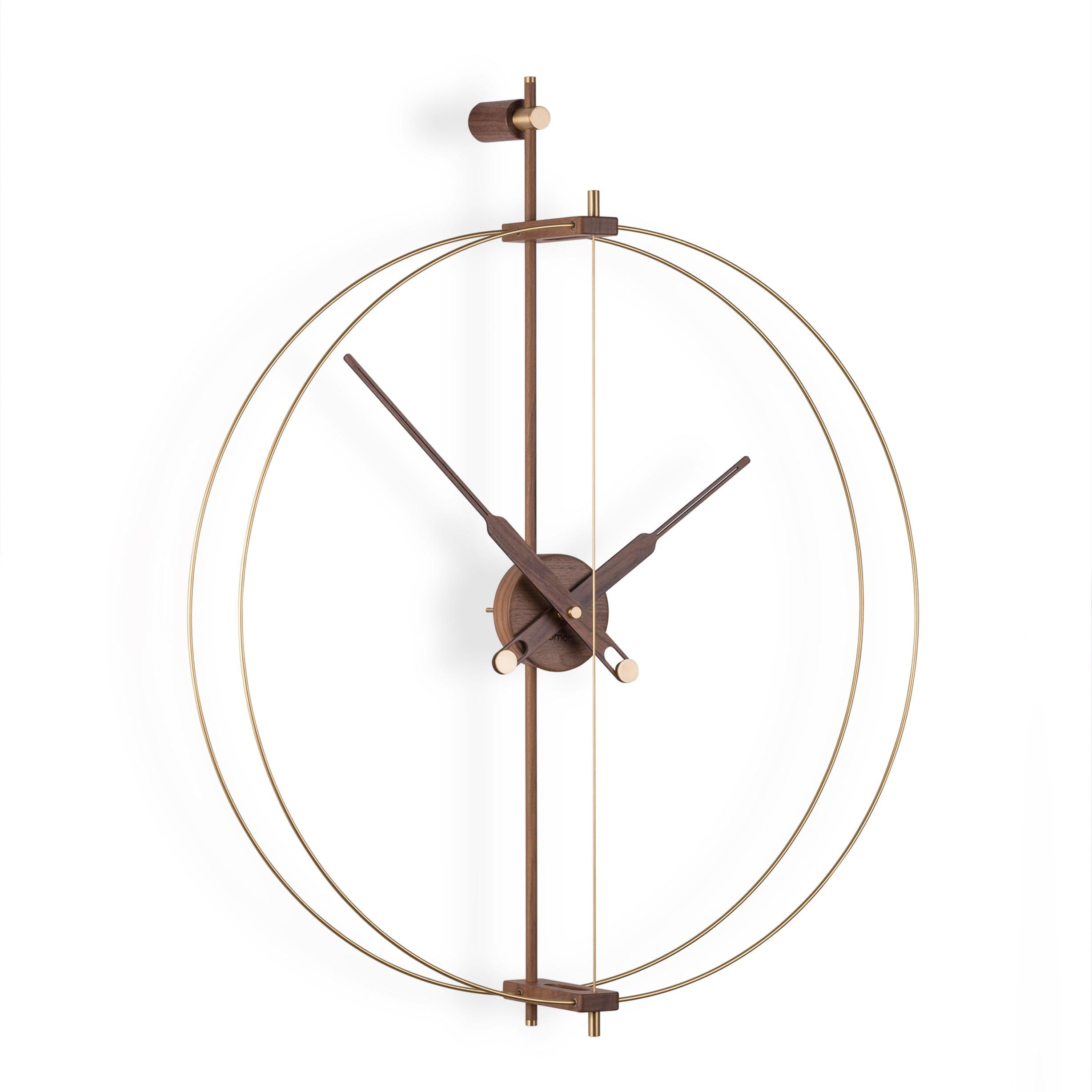 MINI BARCELONA PREMIUM wall clock walnut wood with brass finish