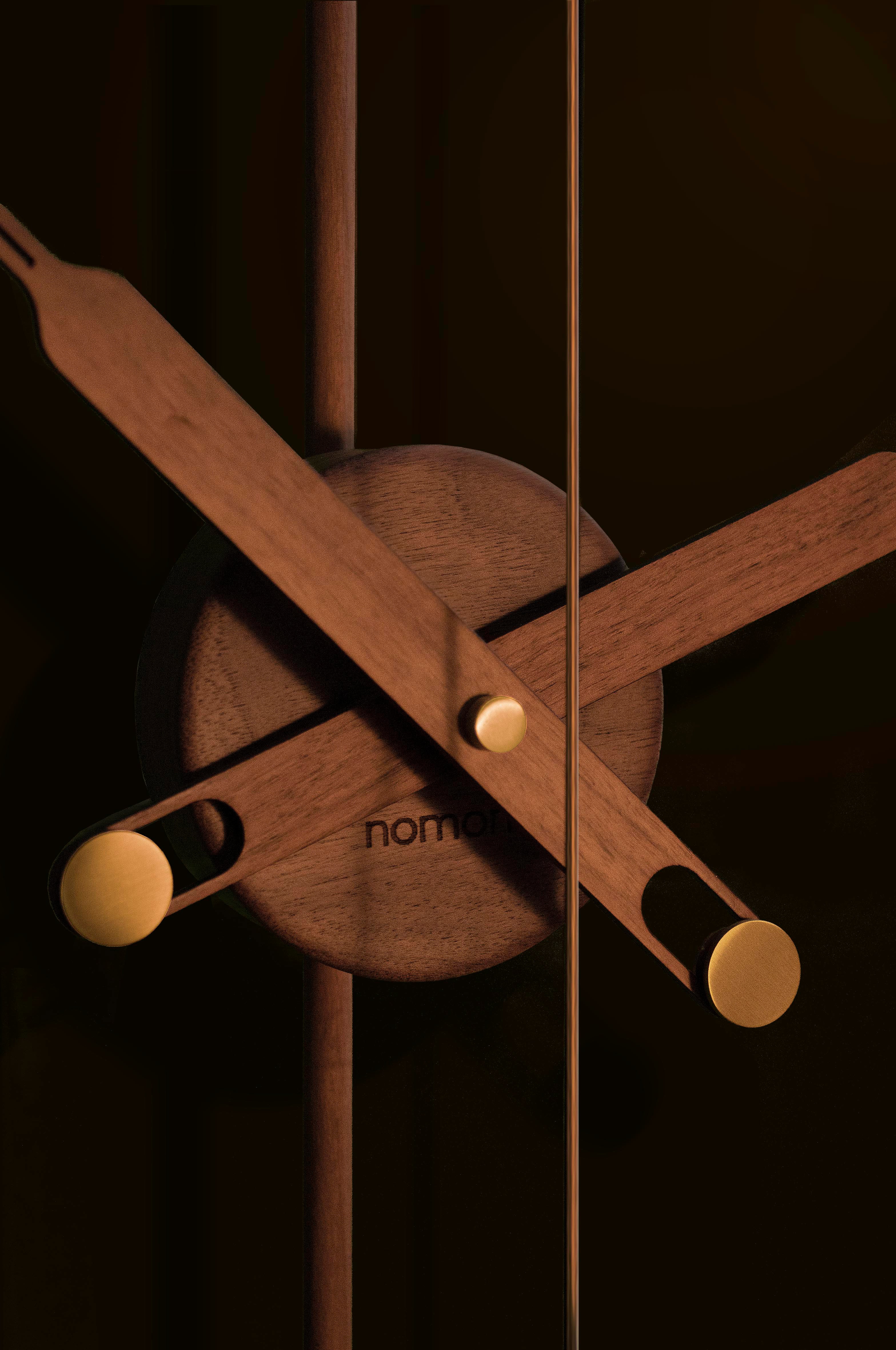 MINI BARCELONA PREMIUM wall clock walnut wood with brass finish