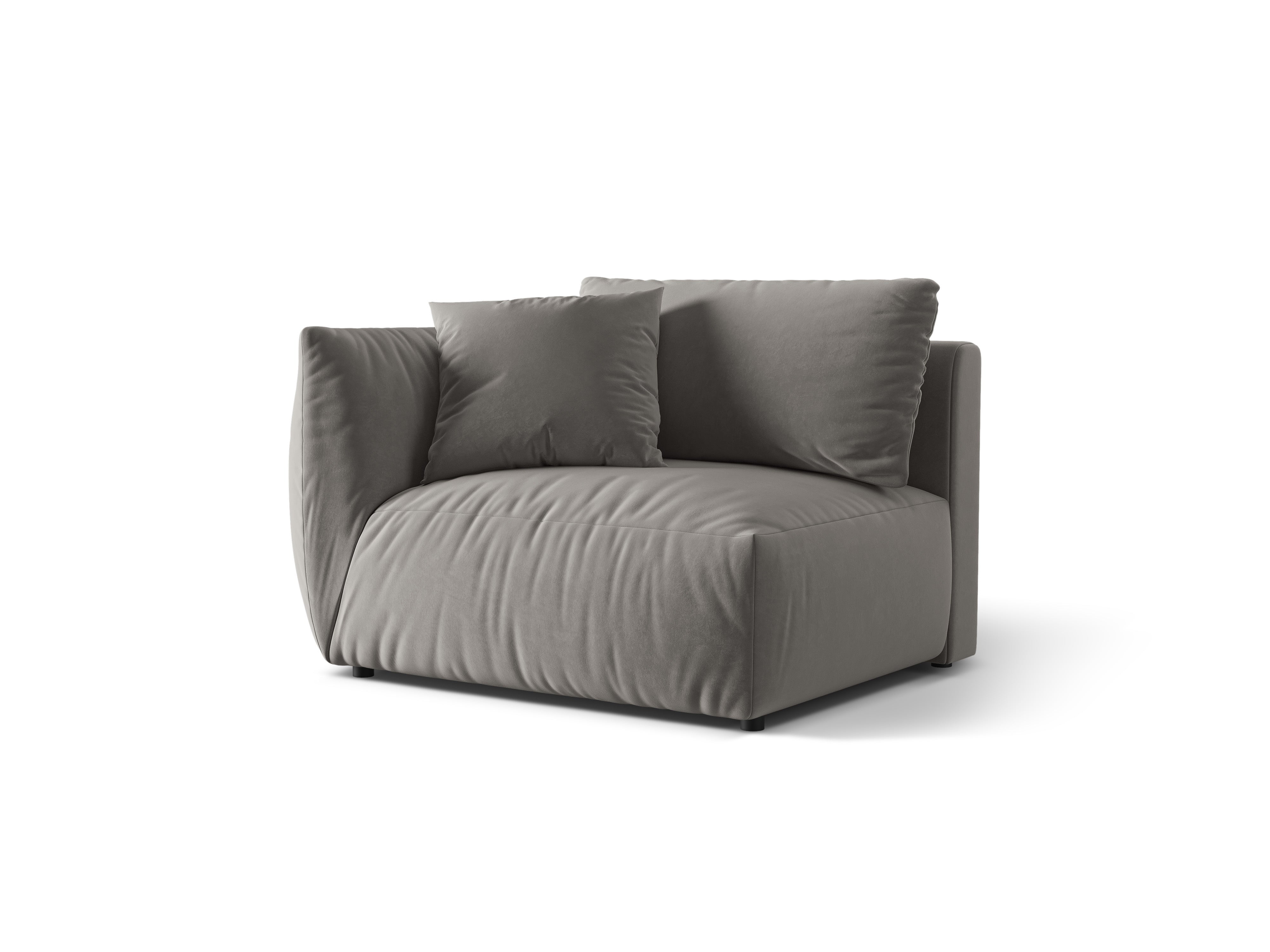 Sofa modulární sametová CHRIS - široký levý prvek šedý