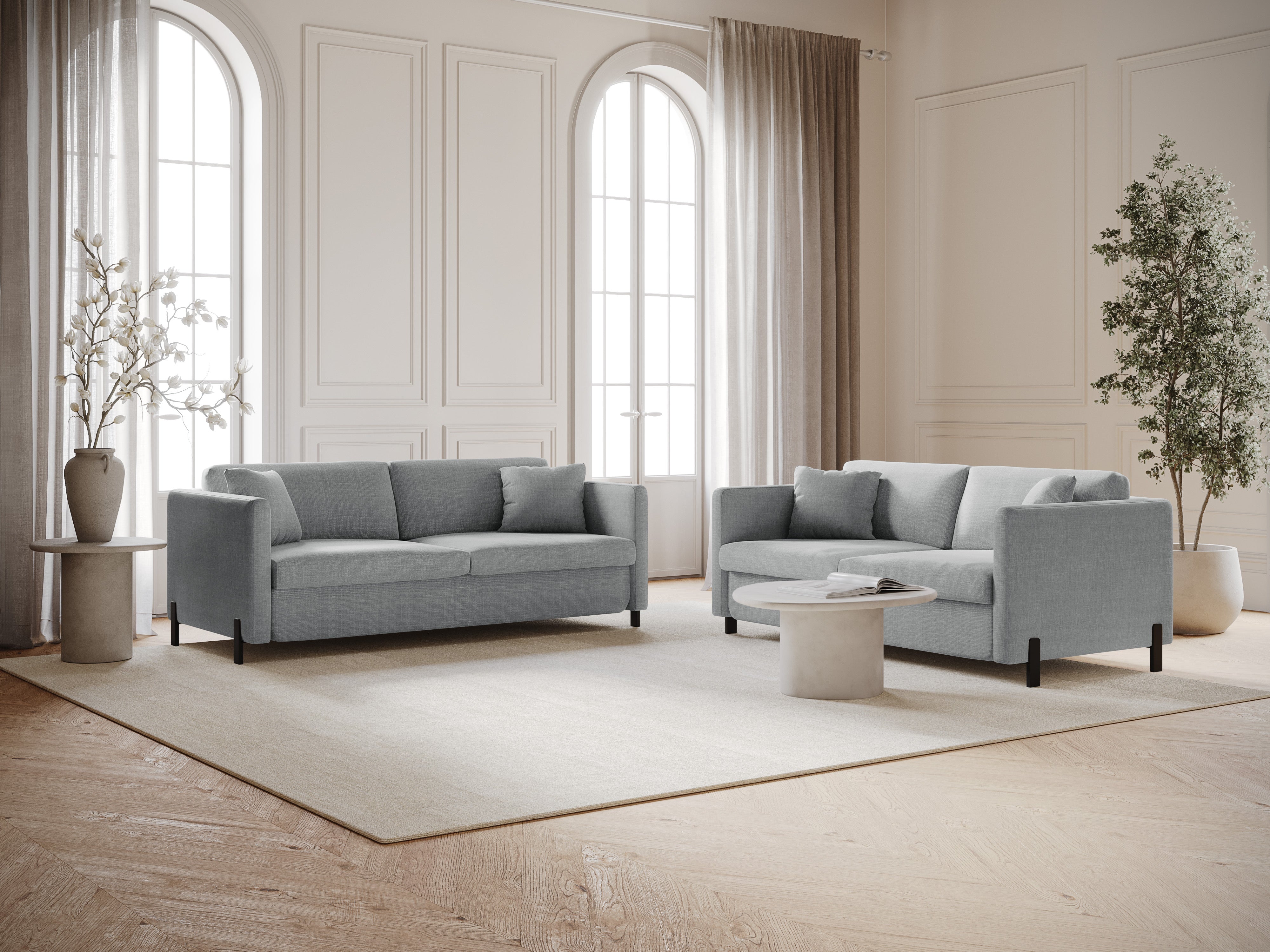 2-seater sofa with sleeping function GLORIA light gray chenille