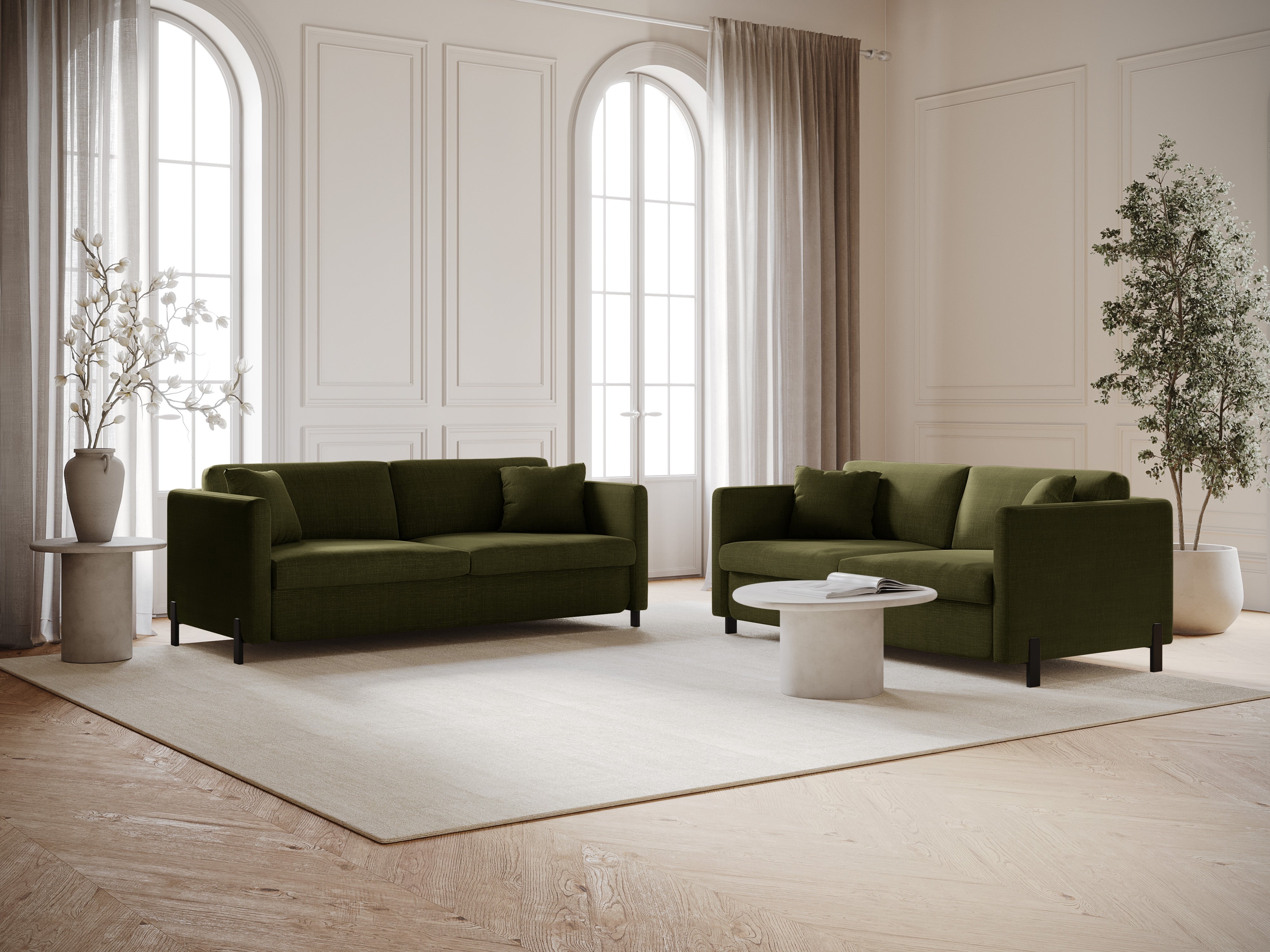 3-seater sofa with sleeping function GLORIA green chenille