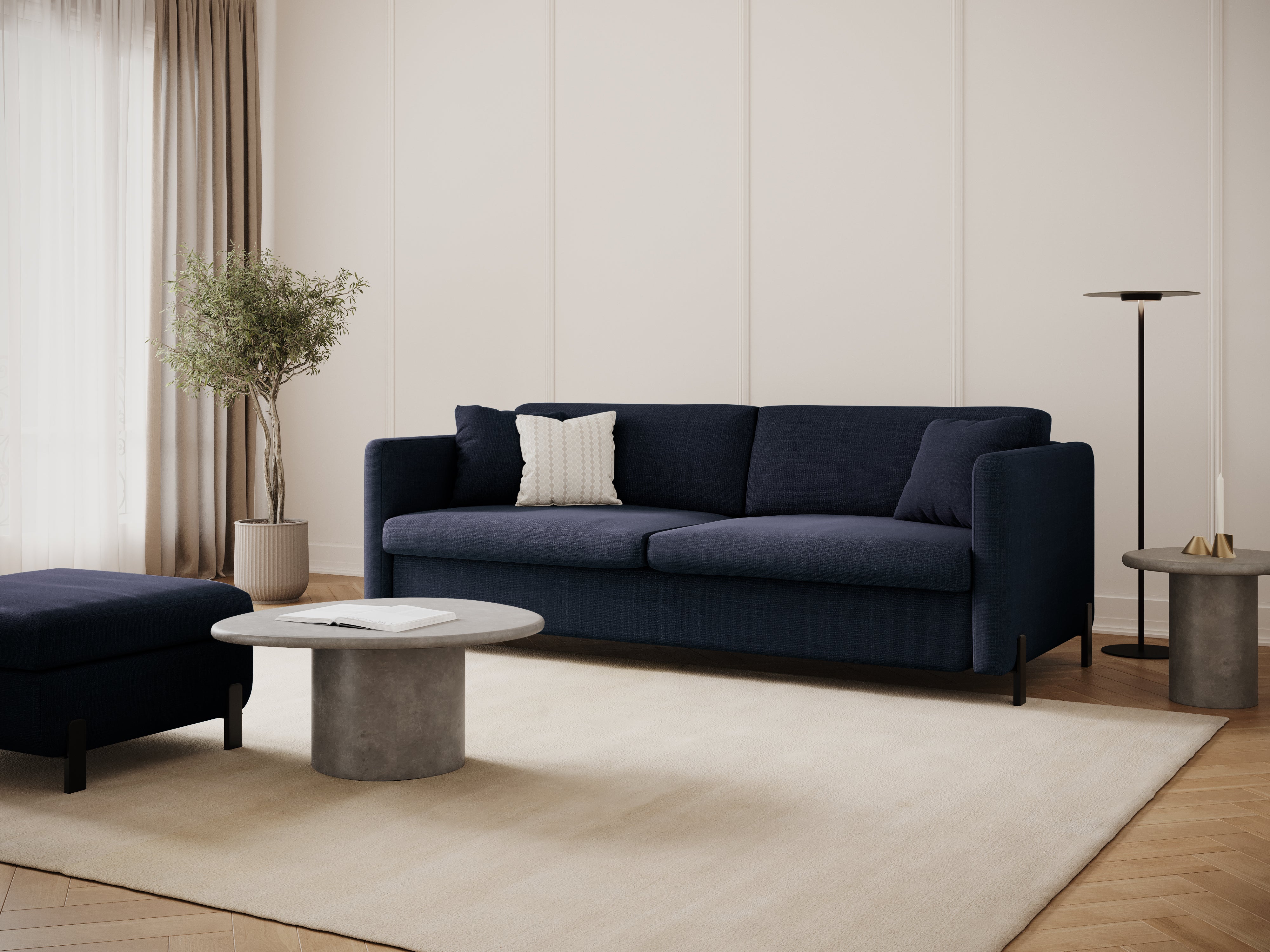 3-seater sofa with sleeping function GLORIA blue chenille