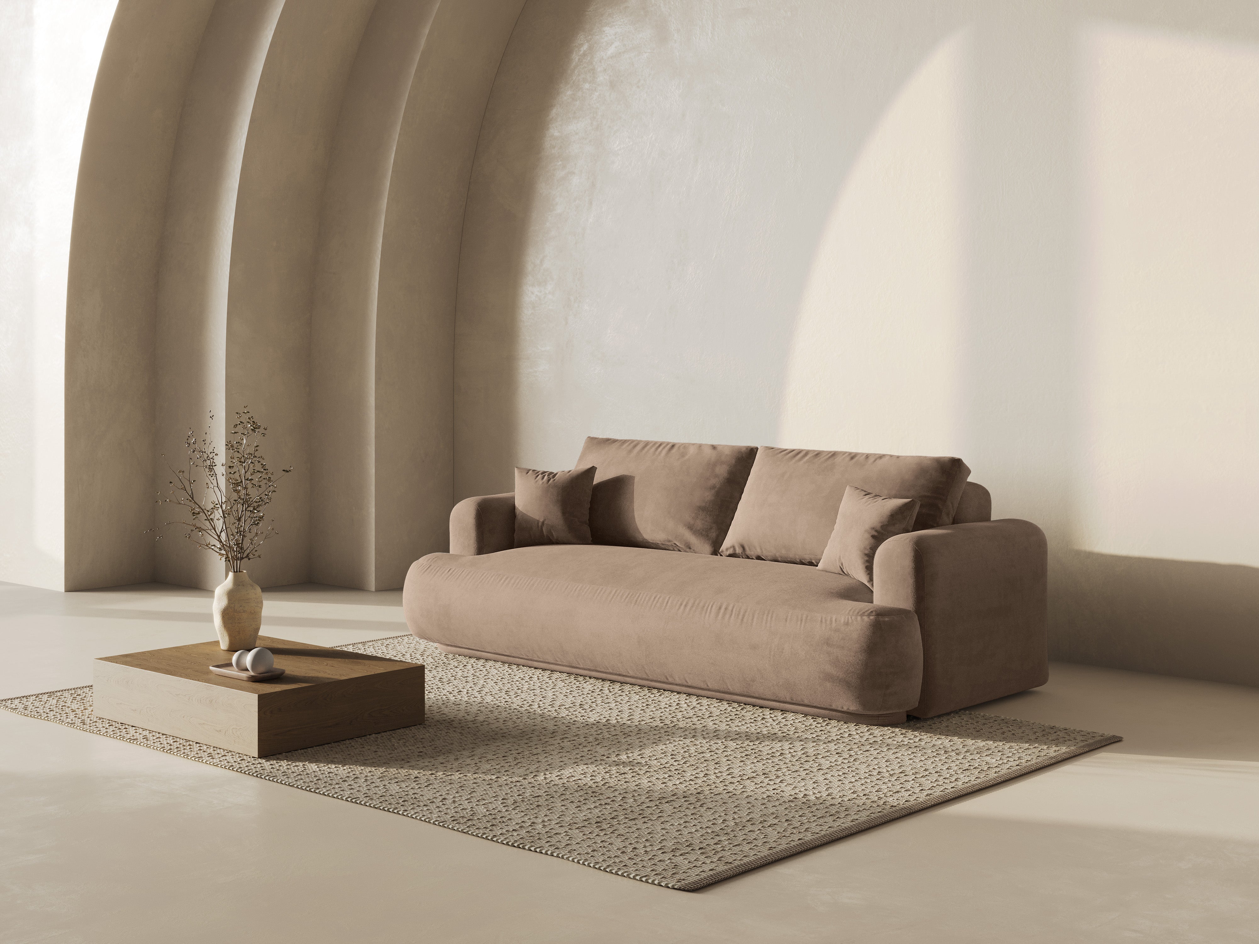 Sofa sametová s funkcí spaní ELLA tmavě béžová