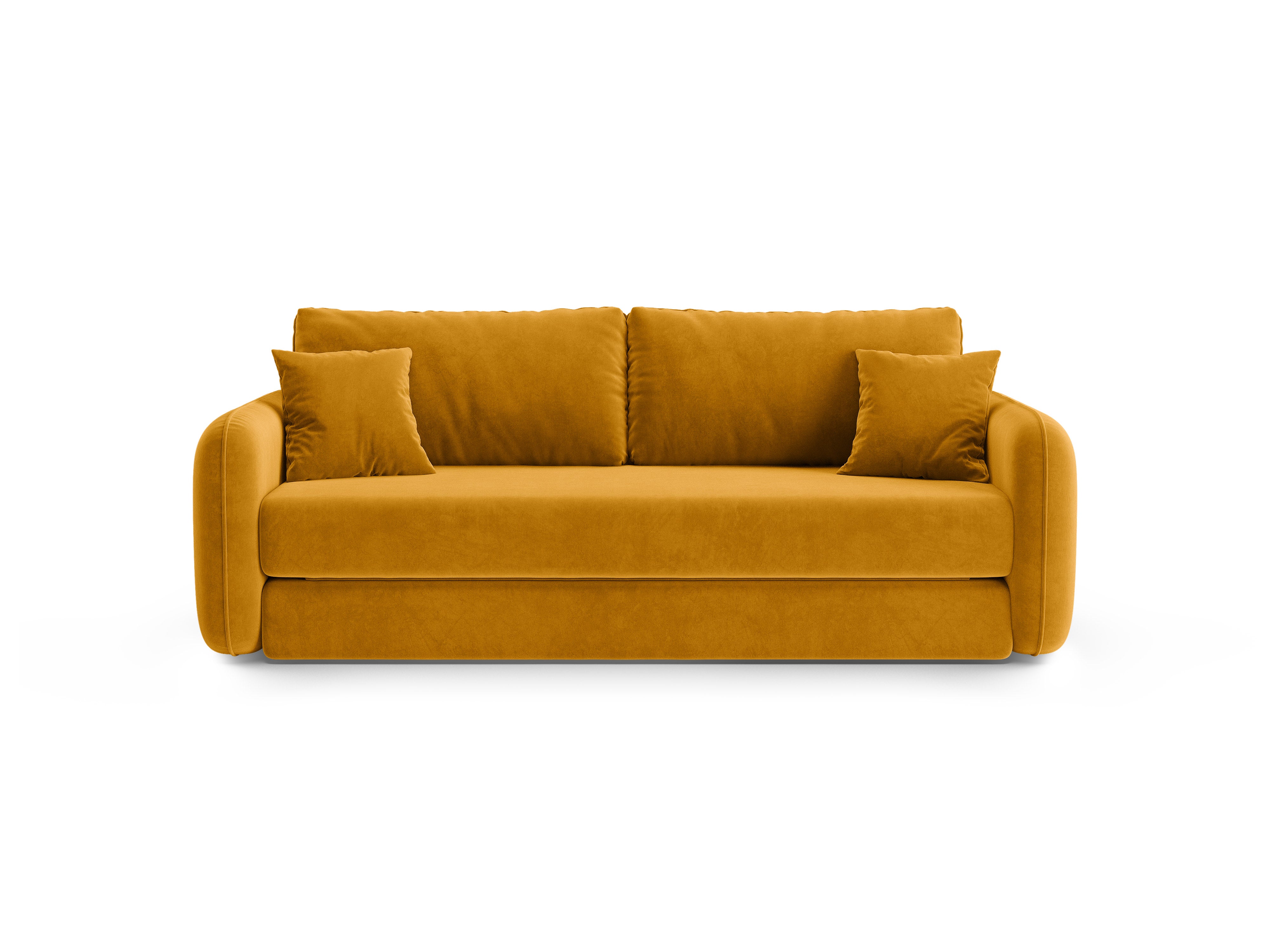 Sofa sametová 3-osobová s funkcí spaní DORMI žlutá