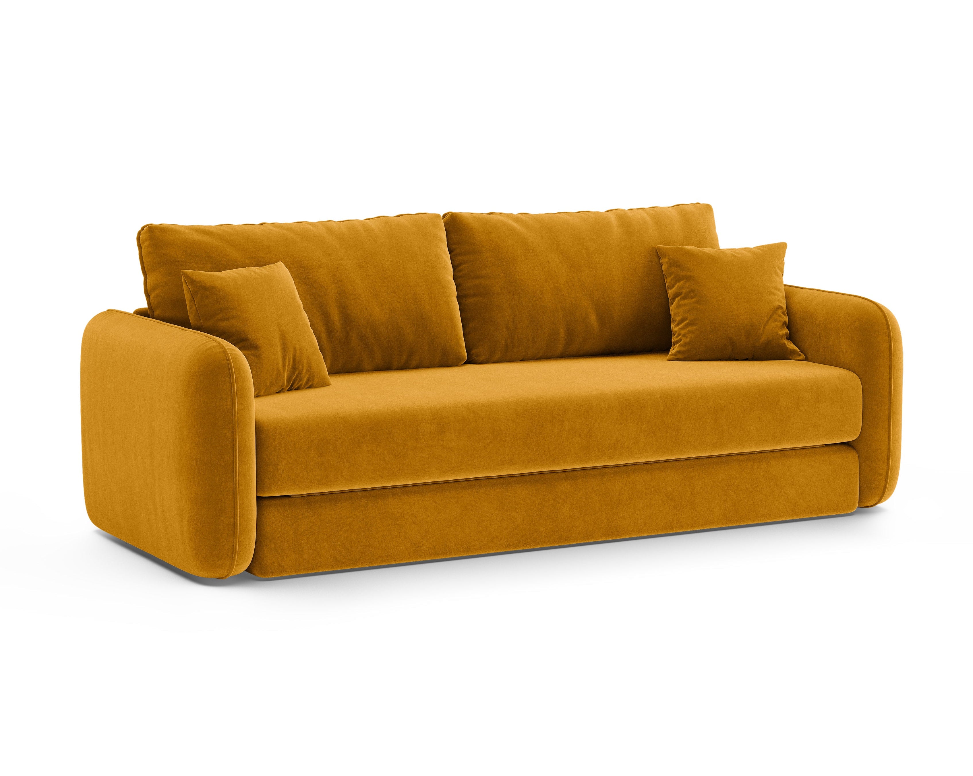 Sofa sametová 3-osobová s funkcí spaní DORMI žlutá