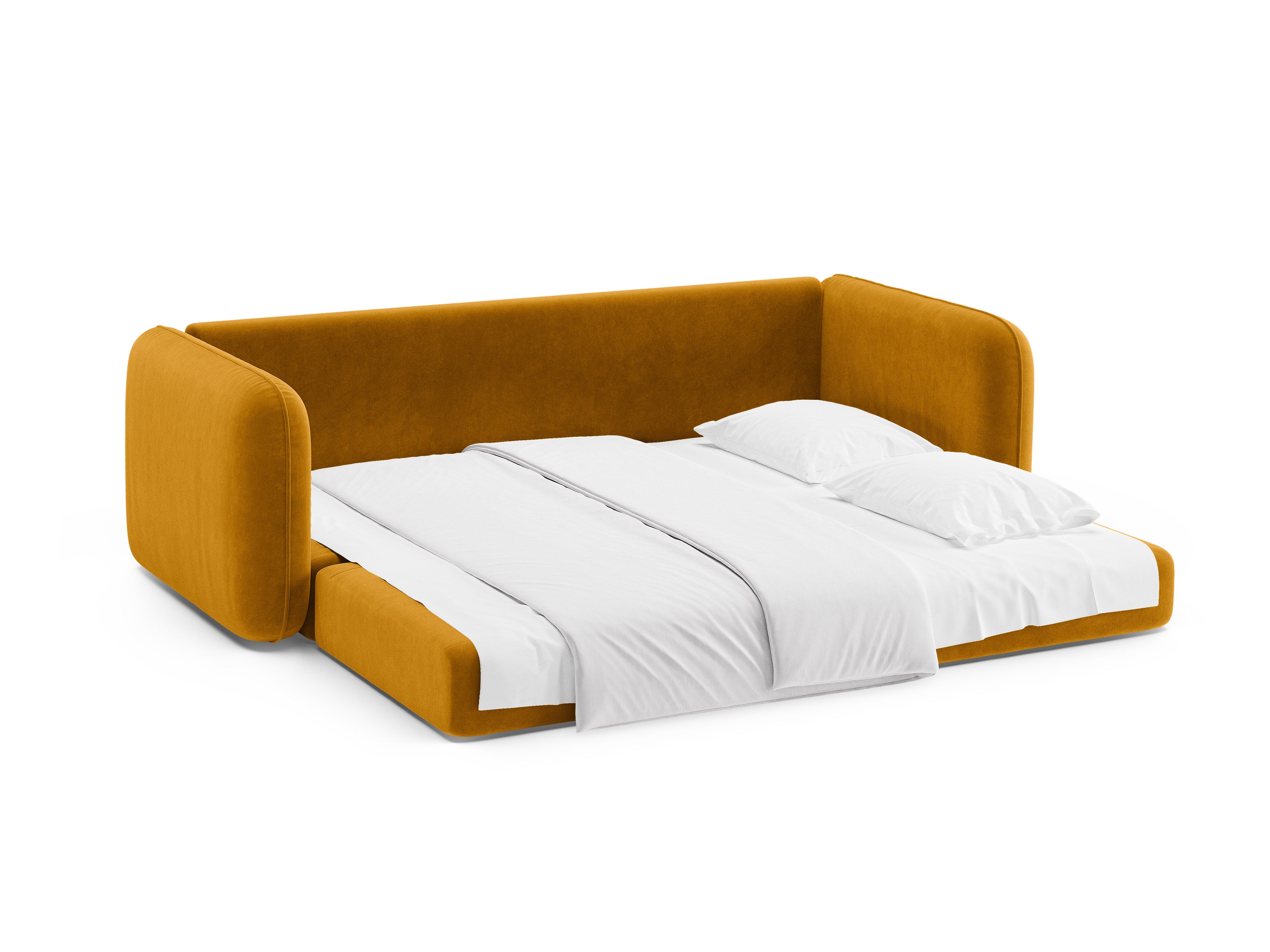 Sofa sametová 3-osobová s funkcí spaní DORMI žlutá