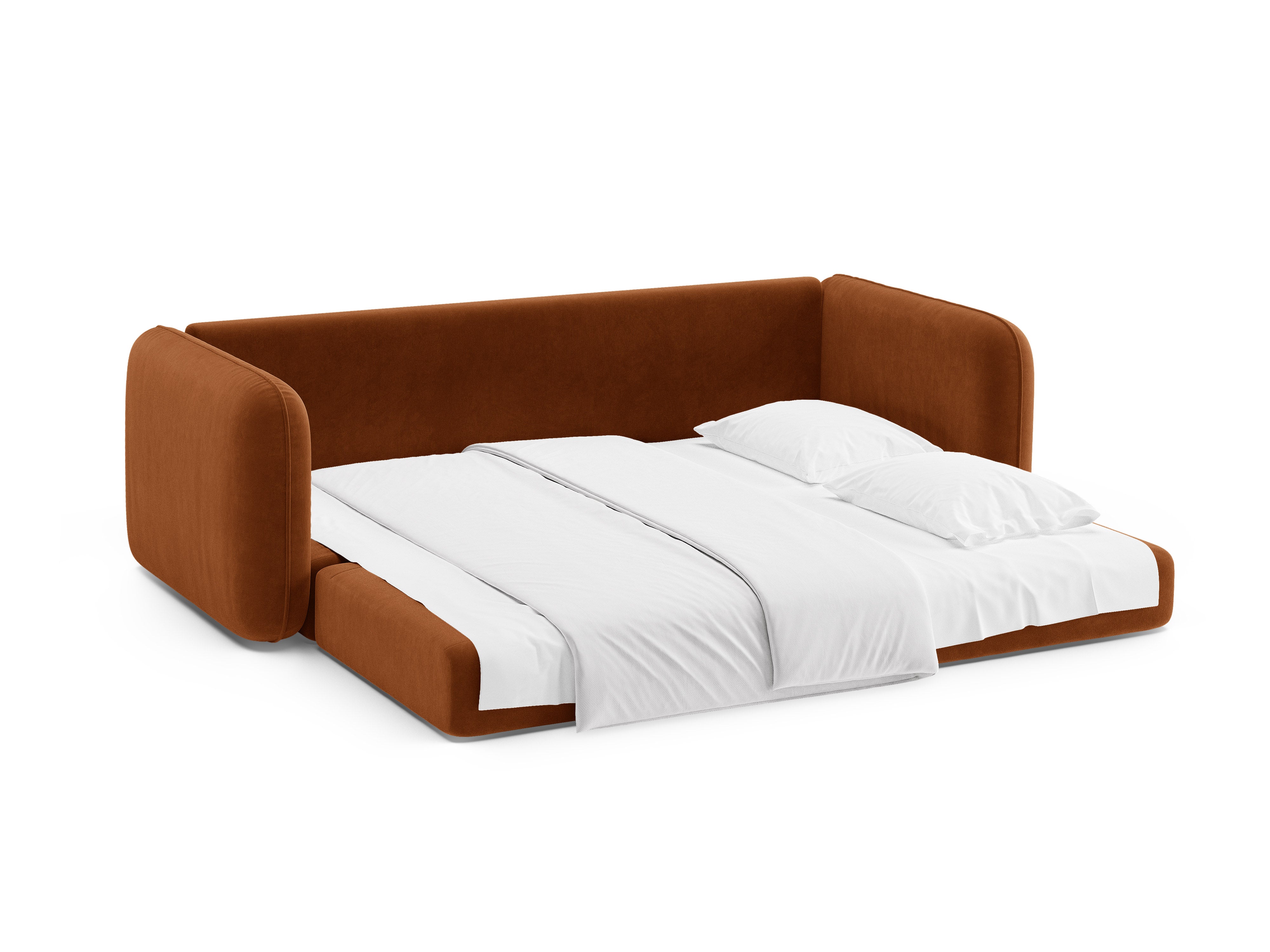 Sofa sametová 3-osobová s funkcí spaní DORMI terakota