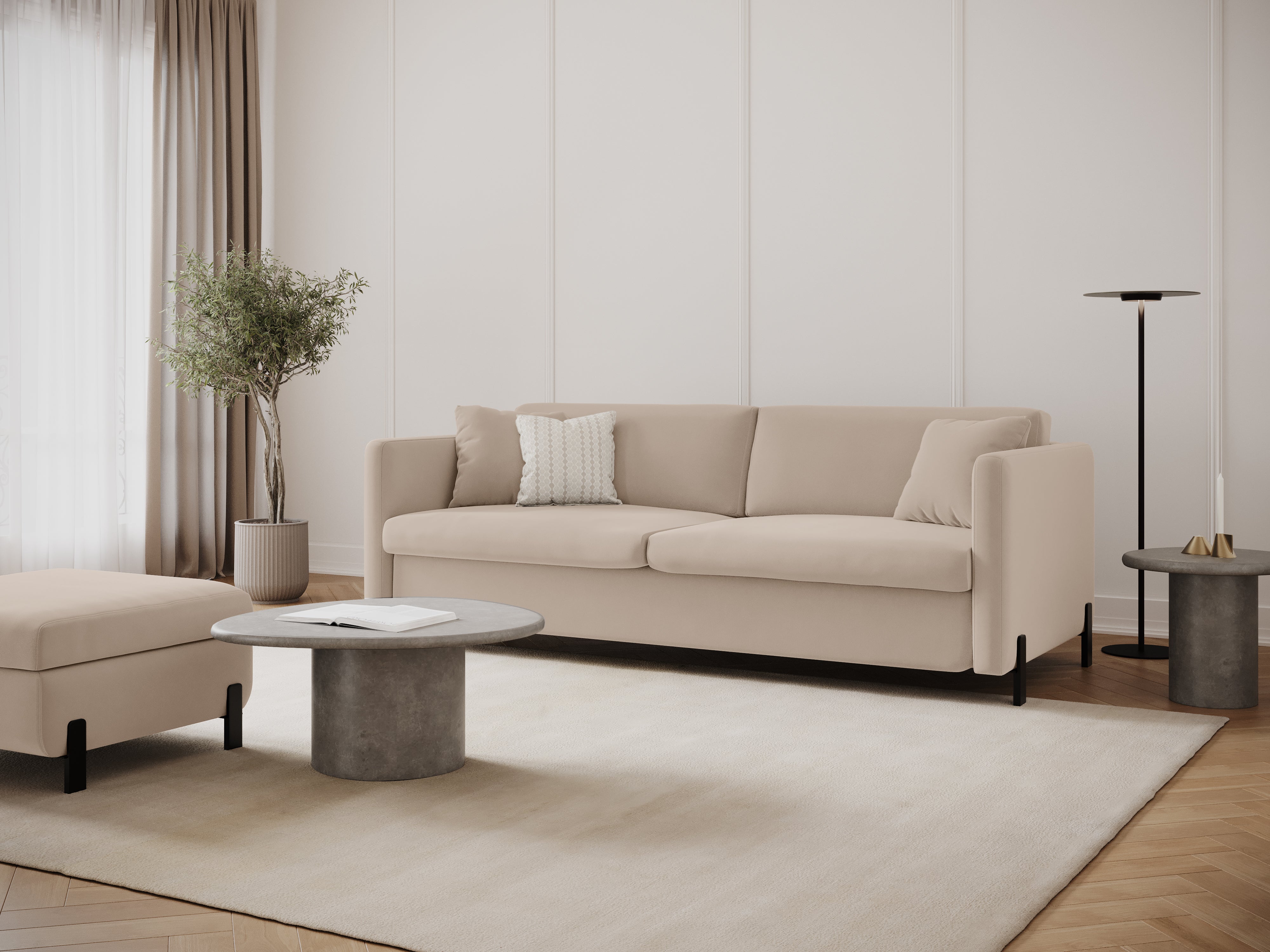 Sofa sametová 3-osobová s funkcí spaní GLORIA béžová