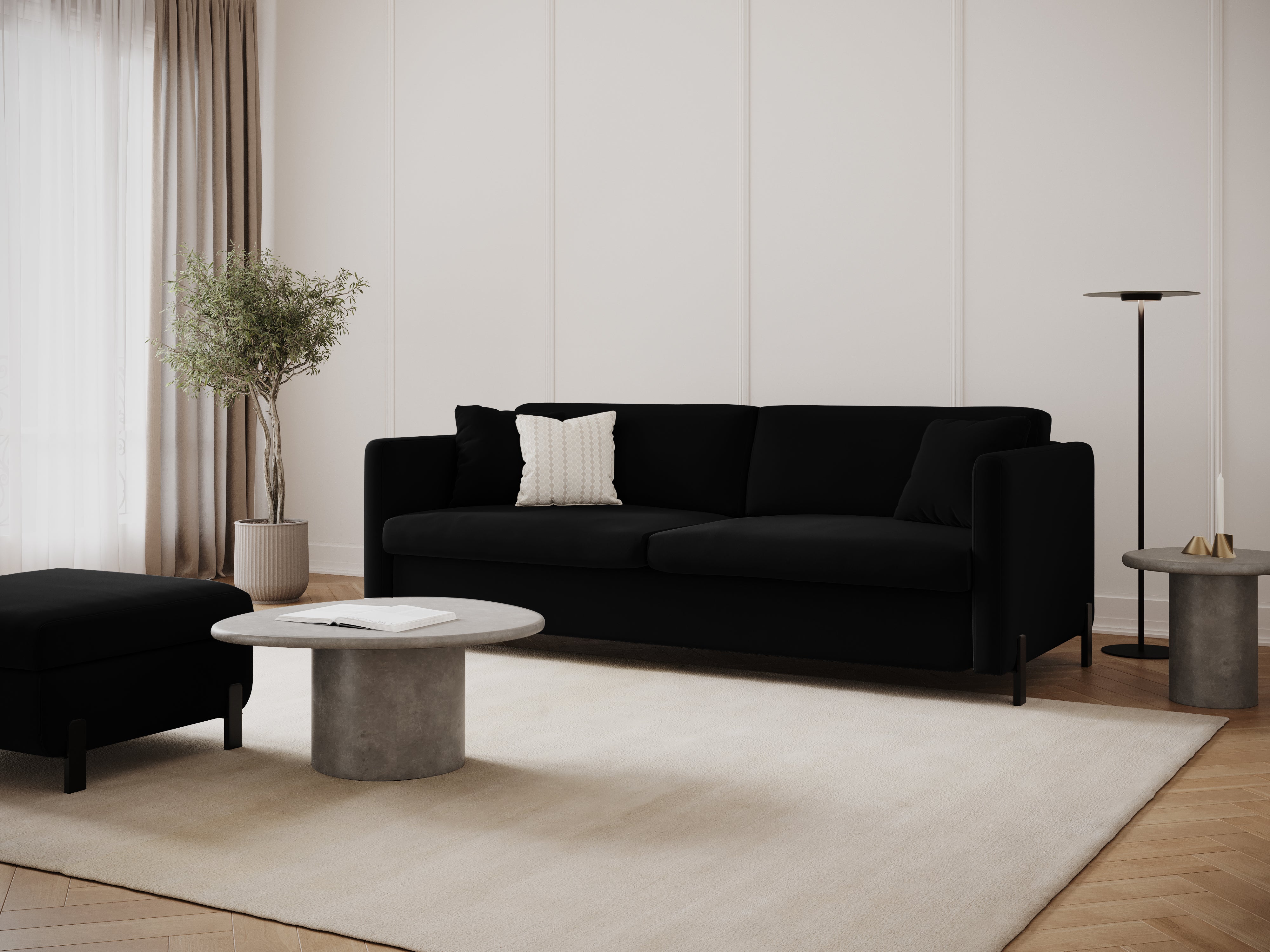 Sofa sametová 3-osobová s funkcí spaní GLORIA černá