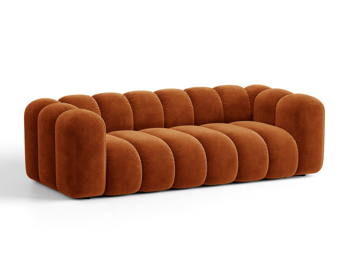 Sofa aksamitna 3-osobowa z funkcją spania LUPINE ceglany – ujęcie 3