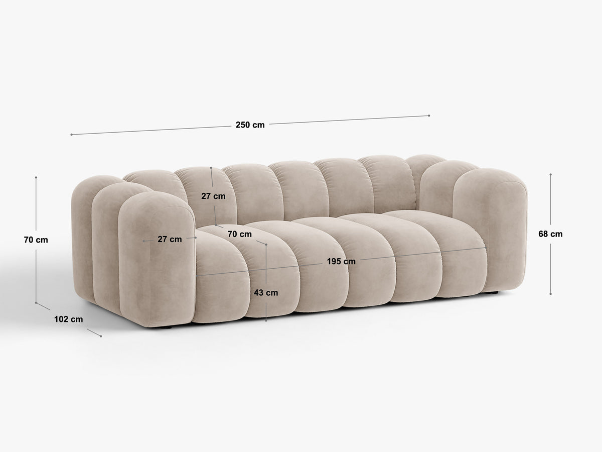 Sofa aksamitna 3-osobowa z funkcją spania LUPINE czarny – wymiary