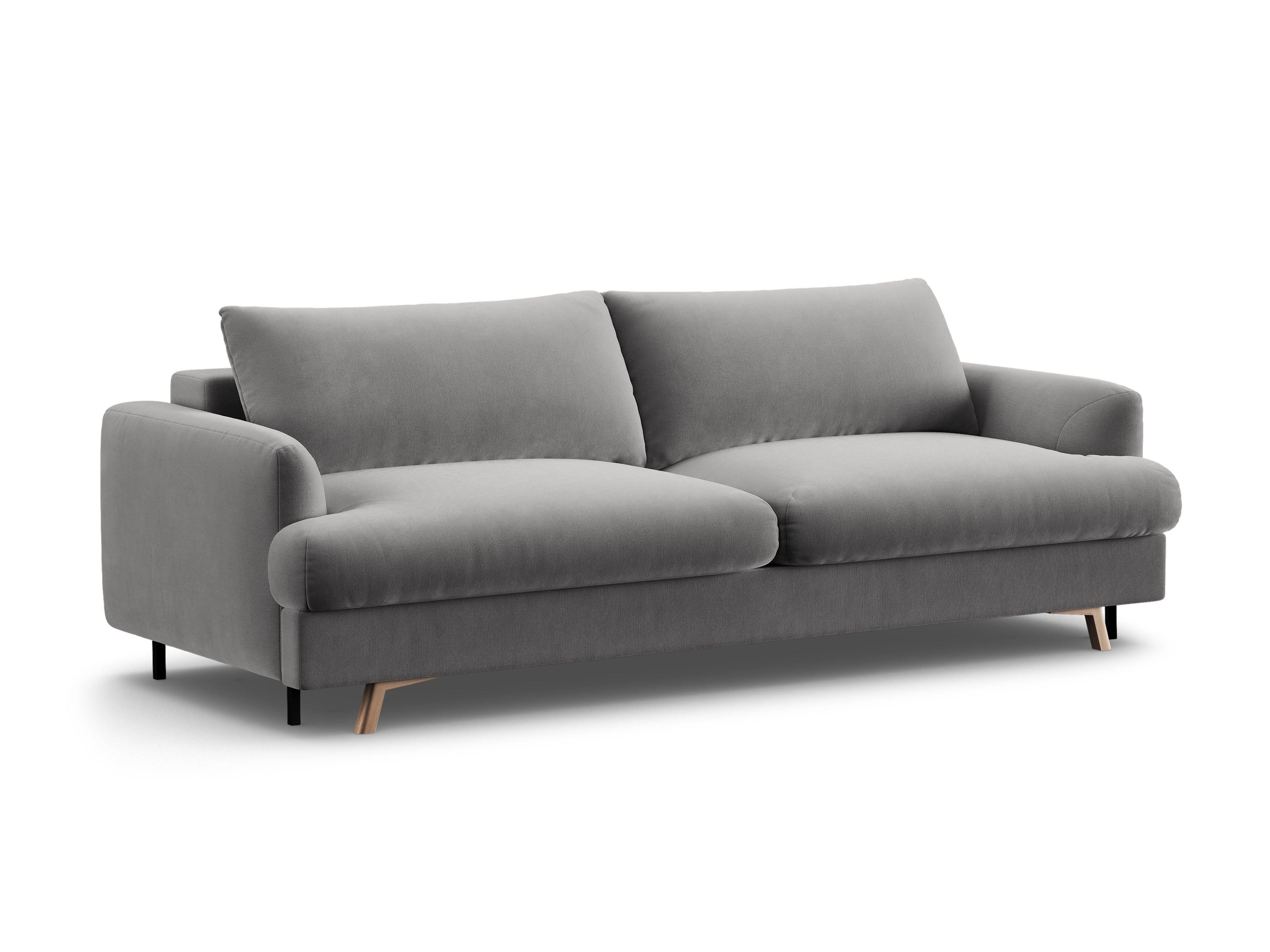 Gray 3-Seater Velvet Sofa with Sleeping Function NAOMI
