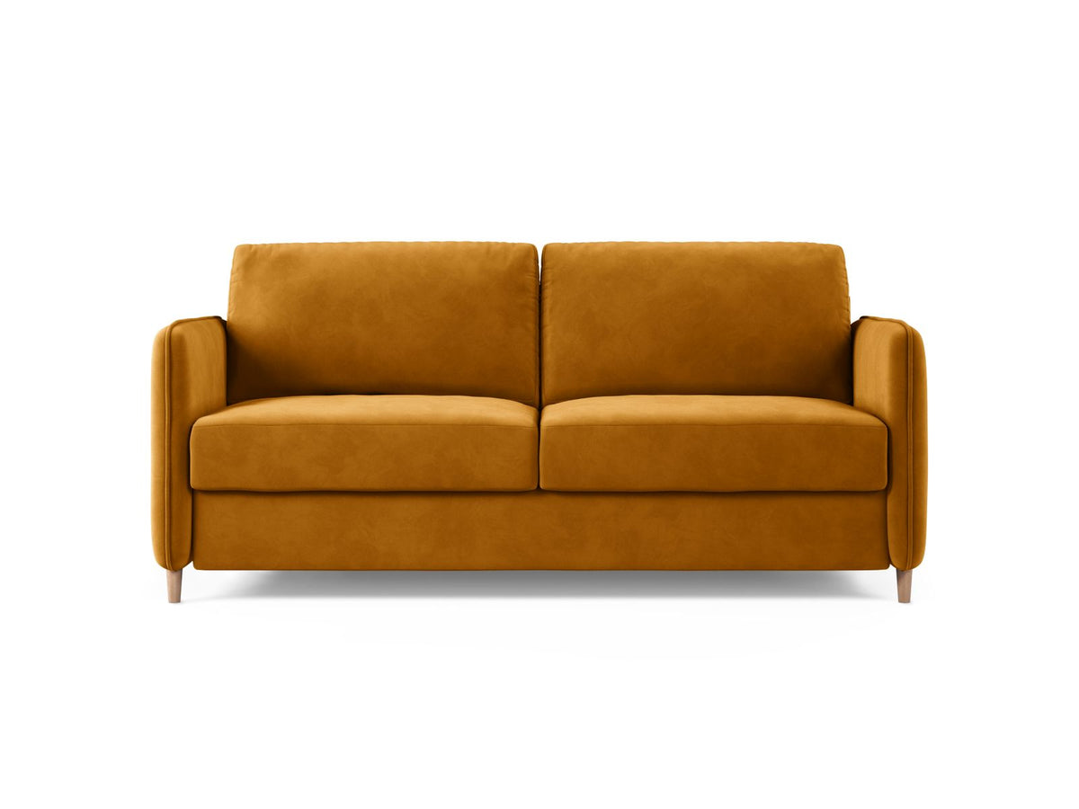 Sofa aksamitna 3-osobowa z funkcją spania SIMO żółty – Micadoni