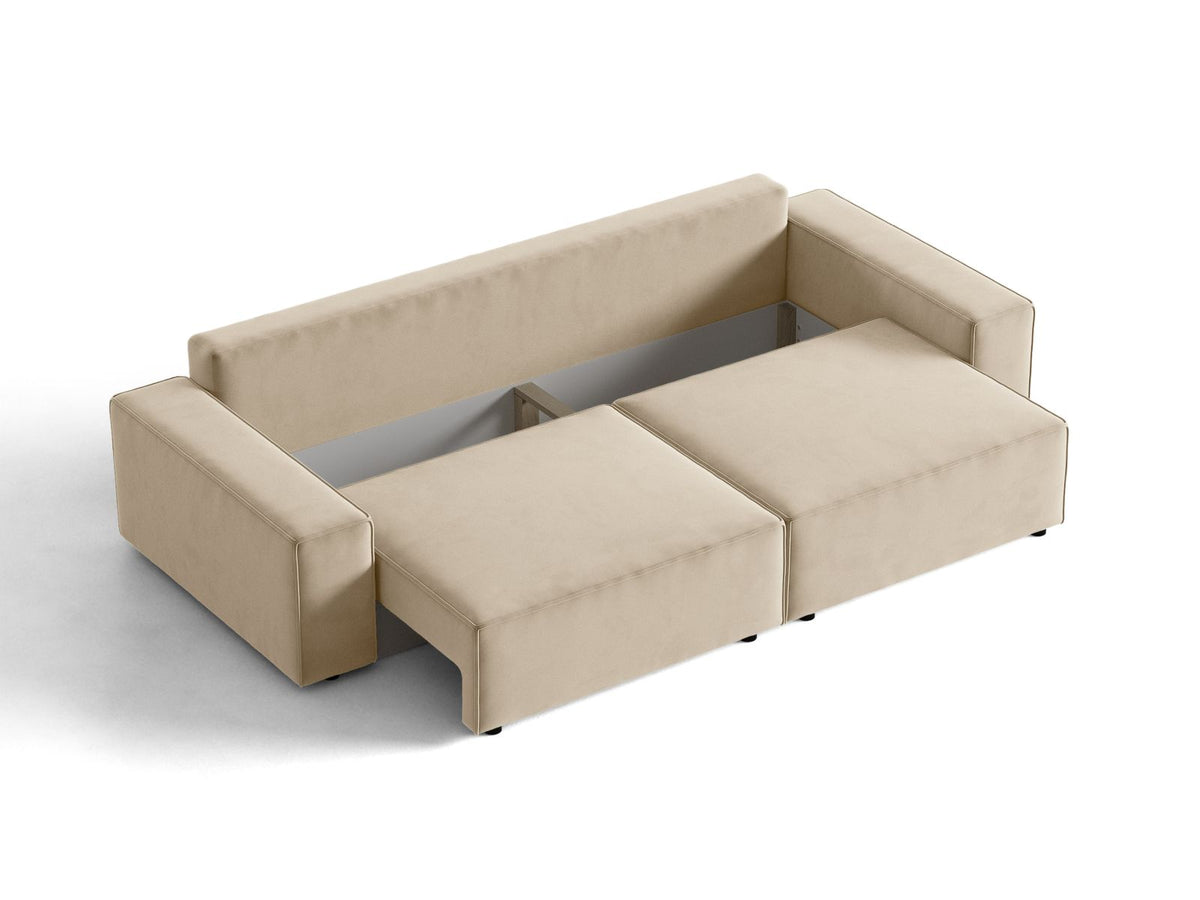 Sofa aksamitna 3-osobowa z funkcją spania JODIE ciemny beżowy – ujęcie 6