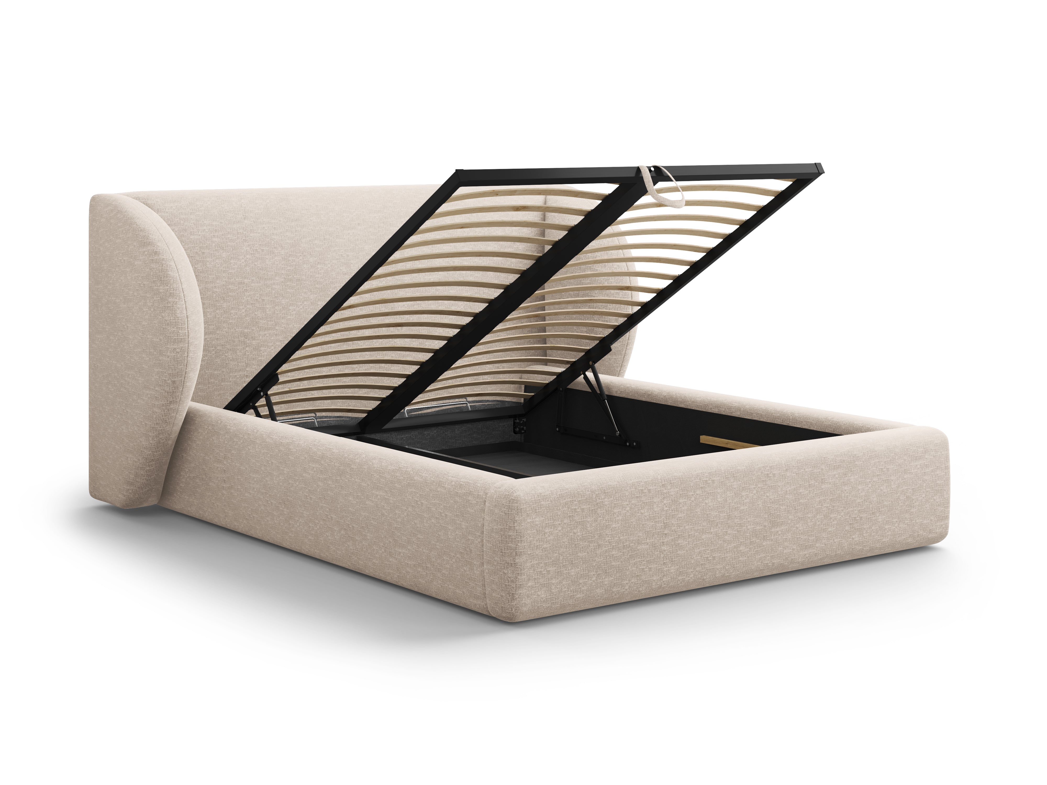 Łóżko w tkaninie szenilowej z pojemnikiem na pościel MILEY beżowy Micadoni Eye on Design