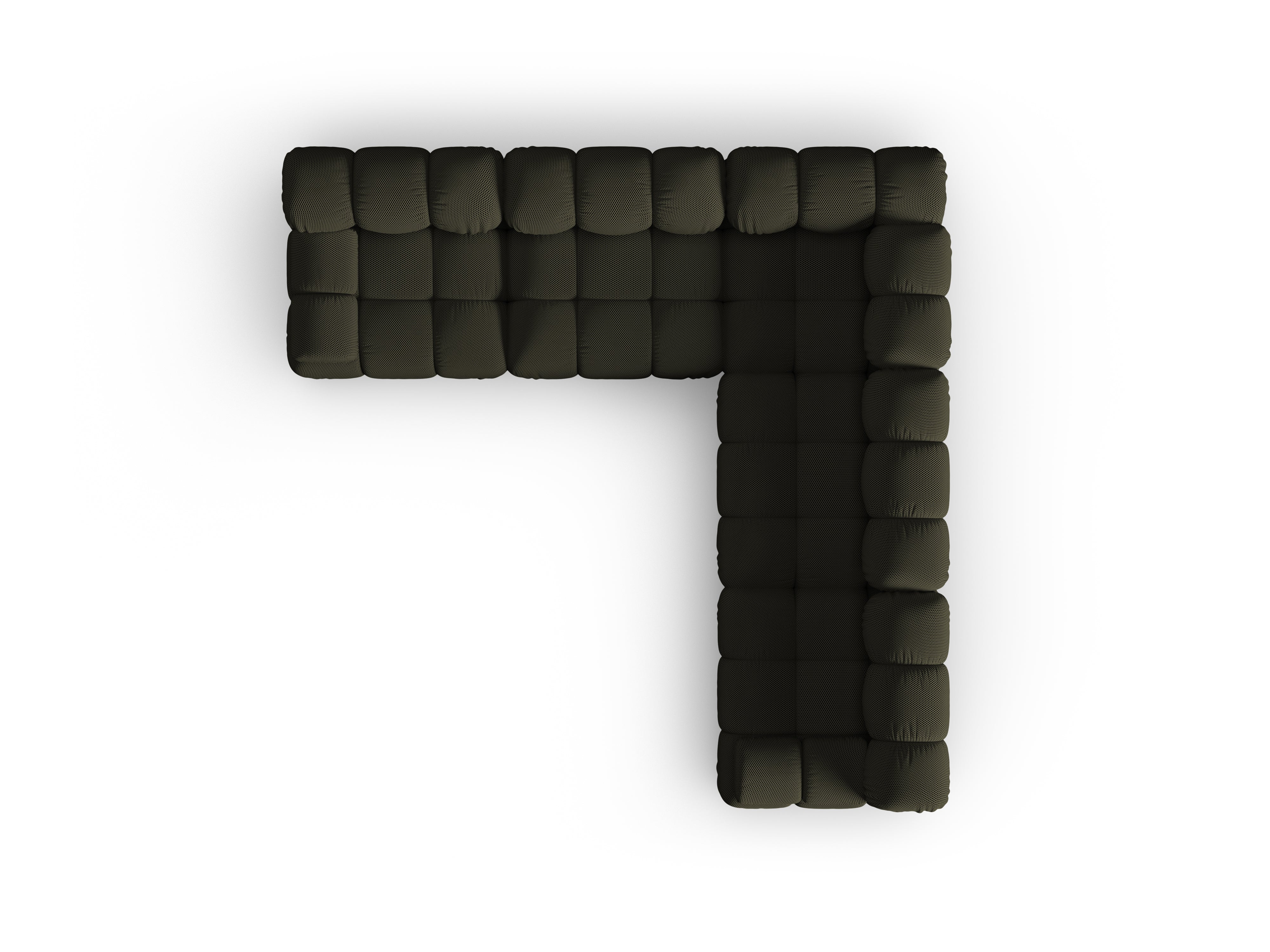 Symetrický roh BELLIS v tmavě zelené 3D tkanině