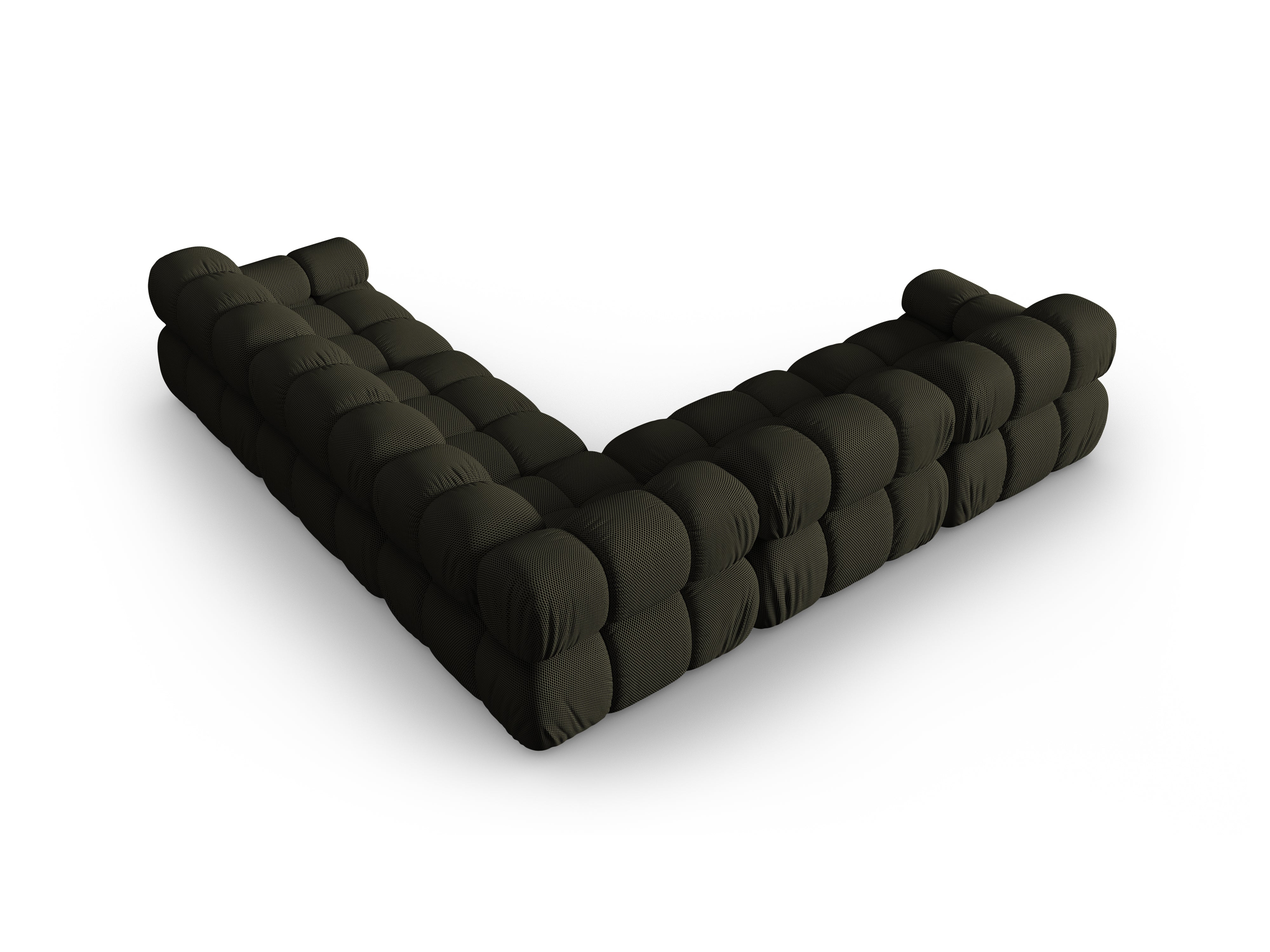 Symetrický roh BELLIS v tmavě zelené 3D tkanině