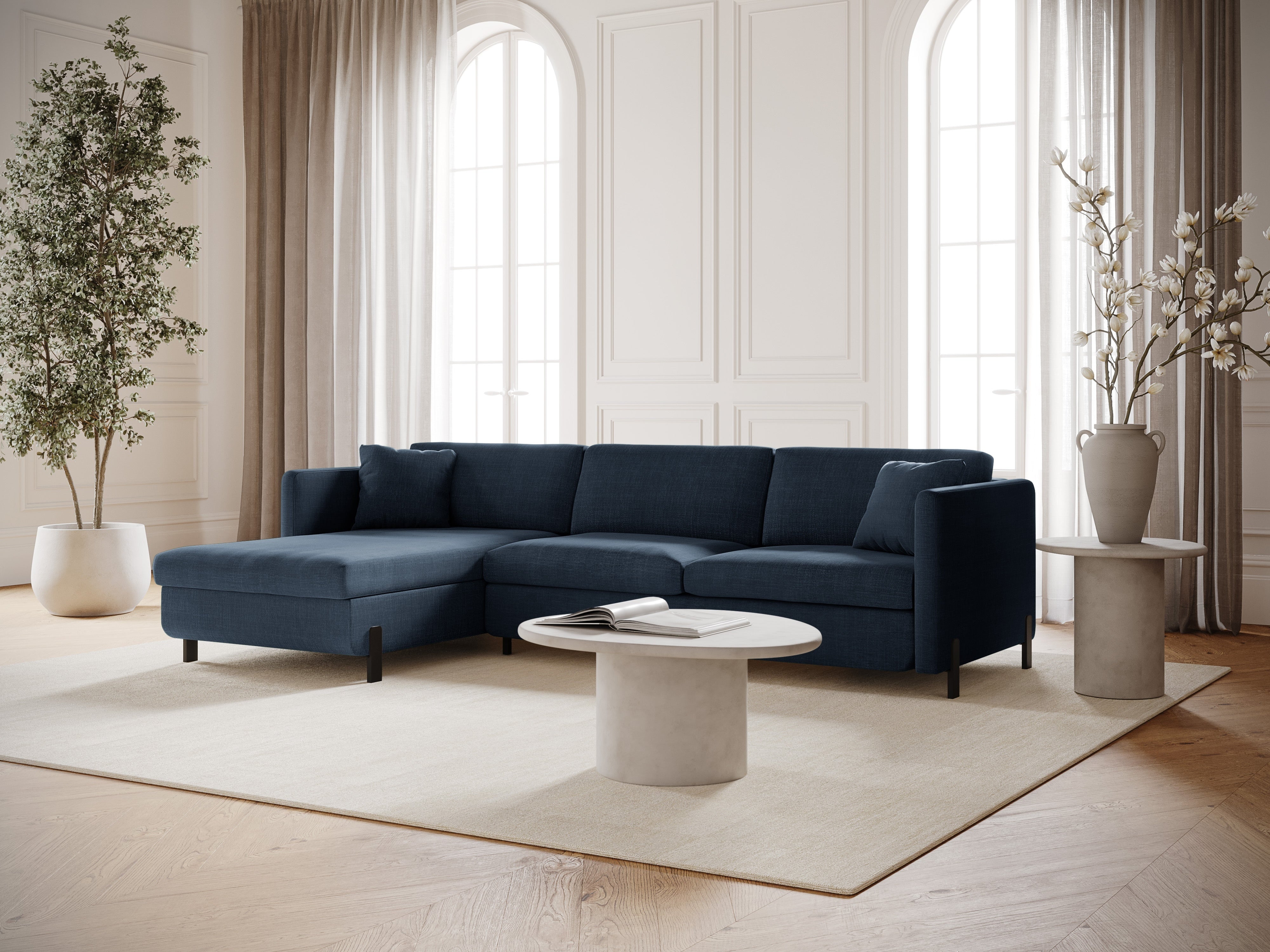 Left-sided corner sofa bed GLORIA blue chenille
