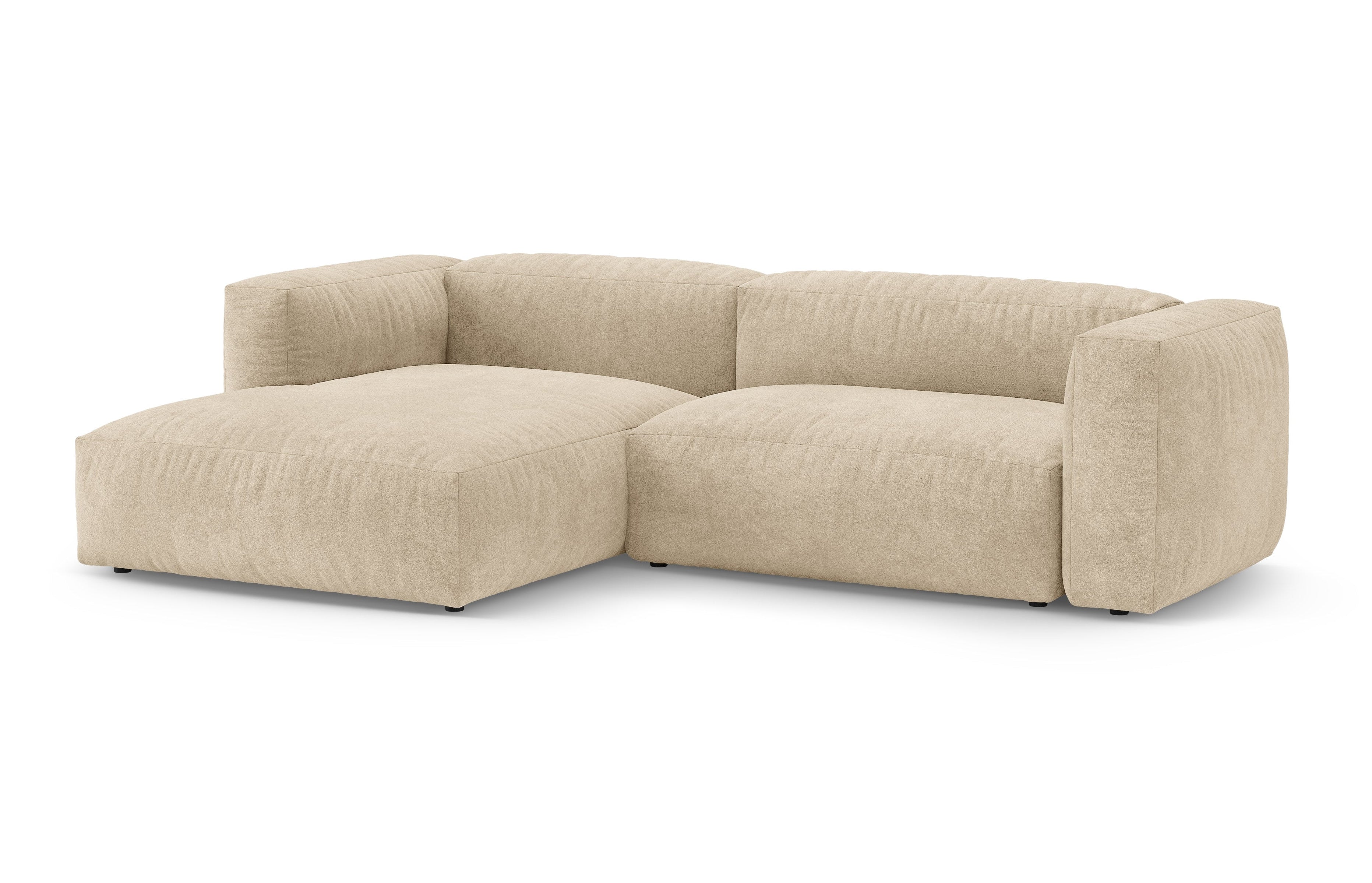 Left-facing velvet corner sofa with sleeping function MARTINA light beige
