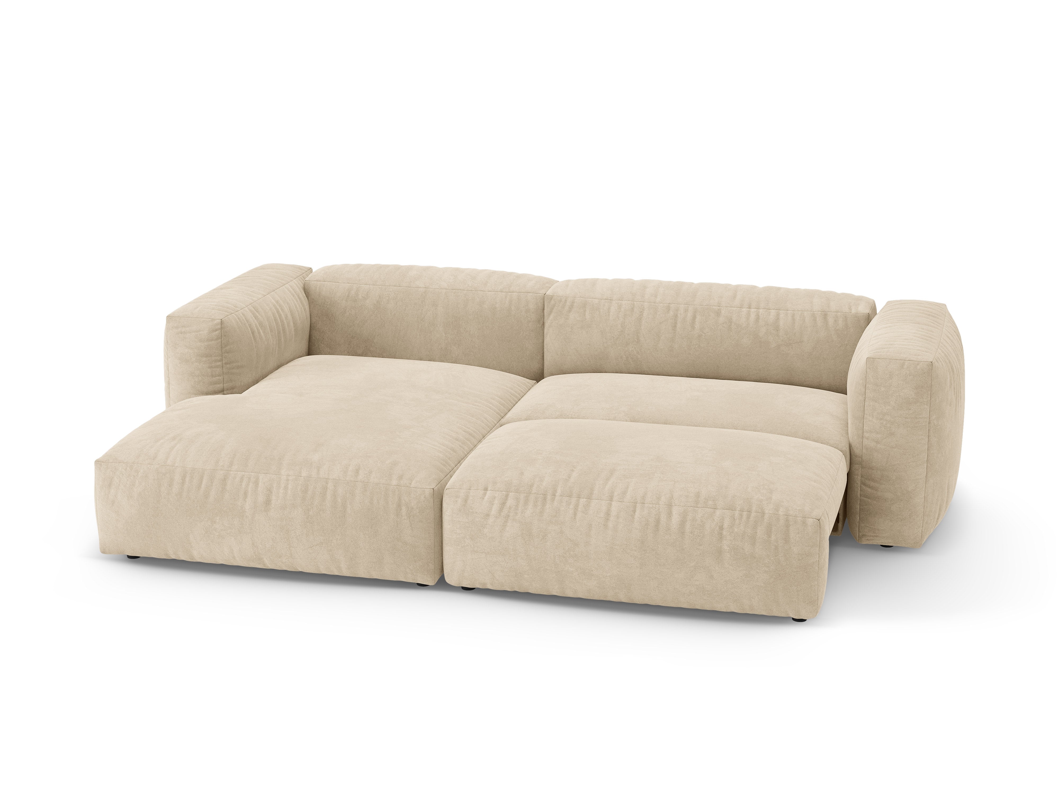 Left-facing velvet corner sofa with sleeping function MARTINA light beige