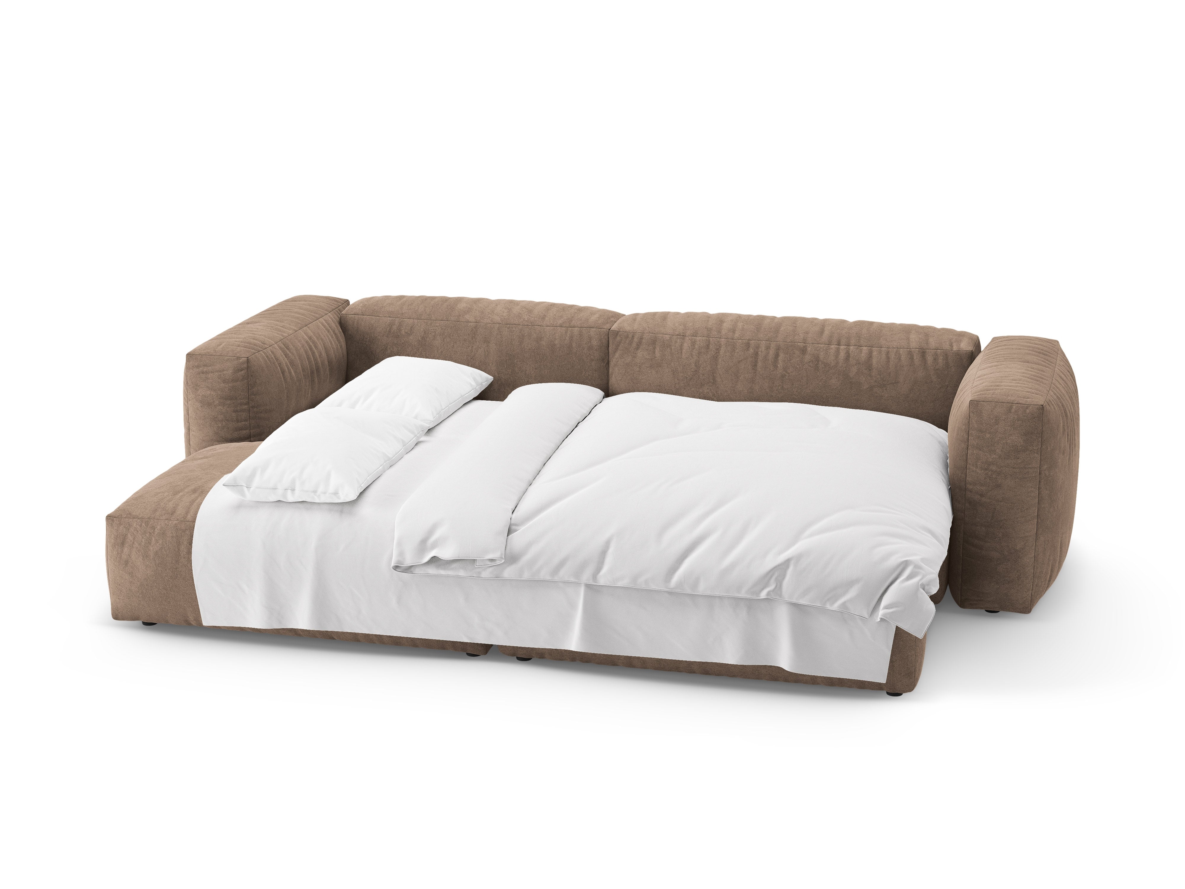 Left-facing velvet corner sofa with sleeping function MARTINA dark beige