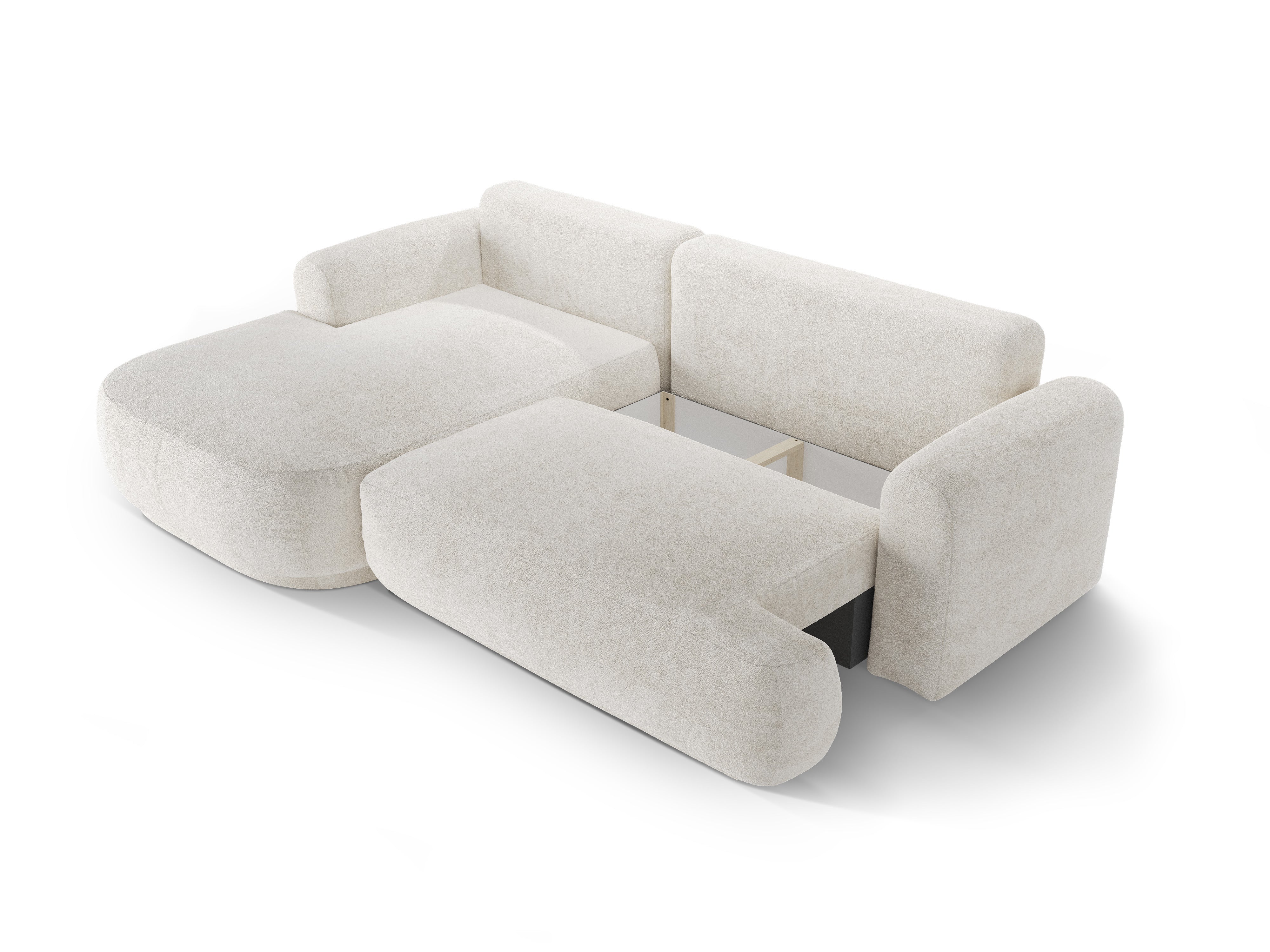 Levostranný rohový gauč s funkcí spaní ELLA světle béžový boucle