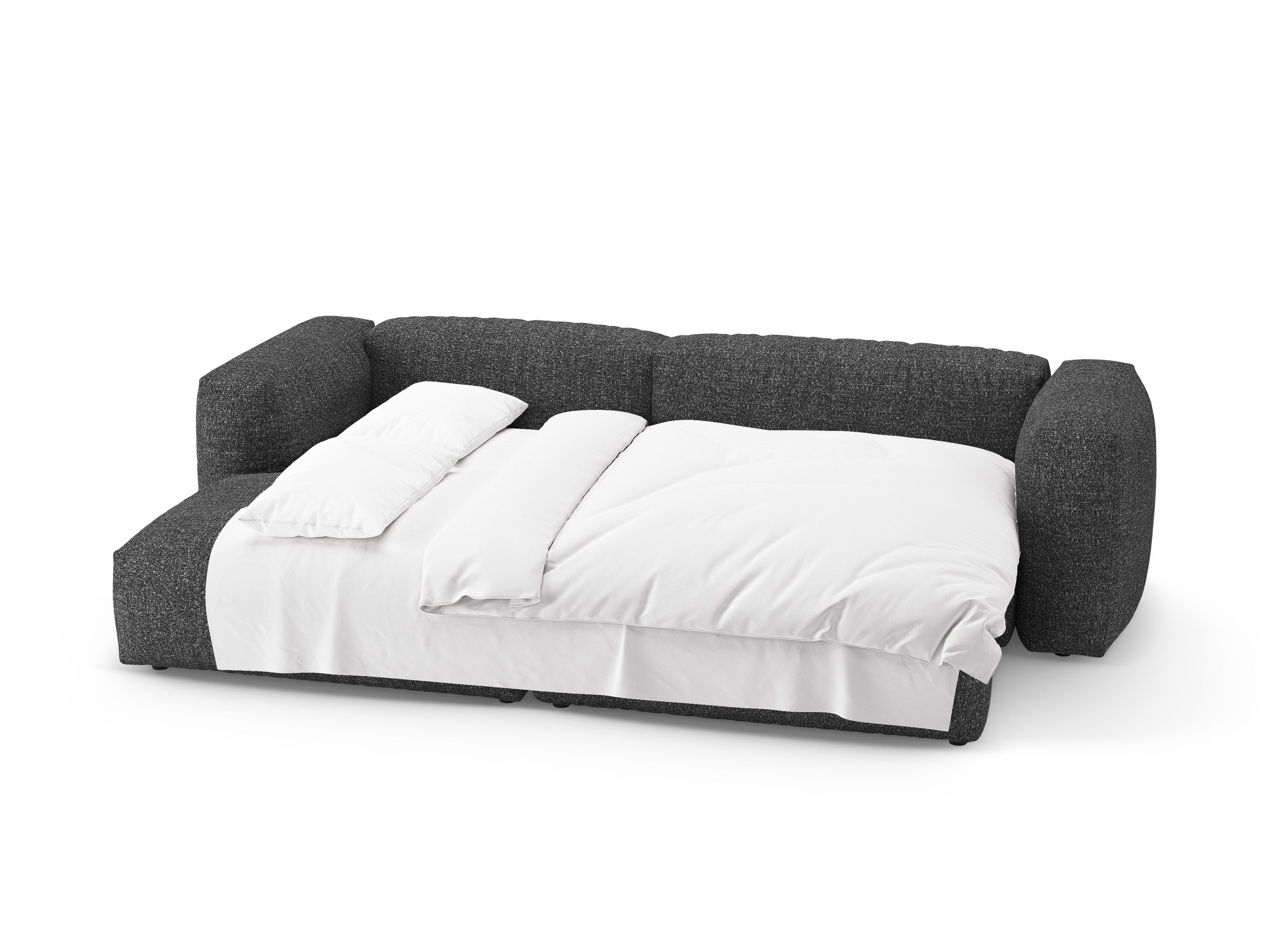 Left-facing corner sofa bed MARTINA in anthracite boucle