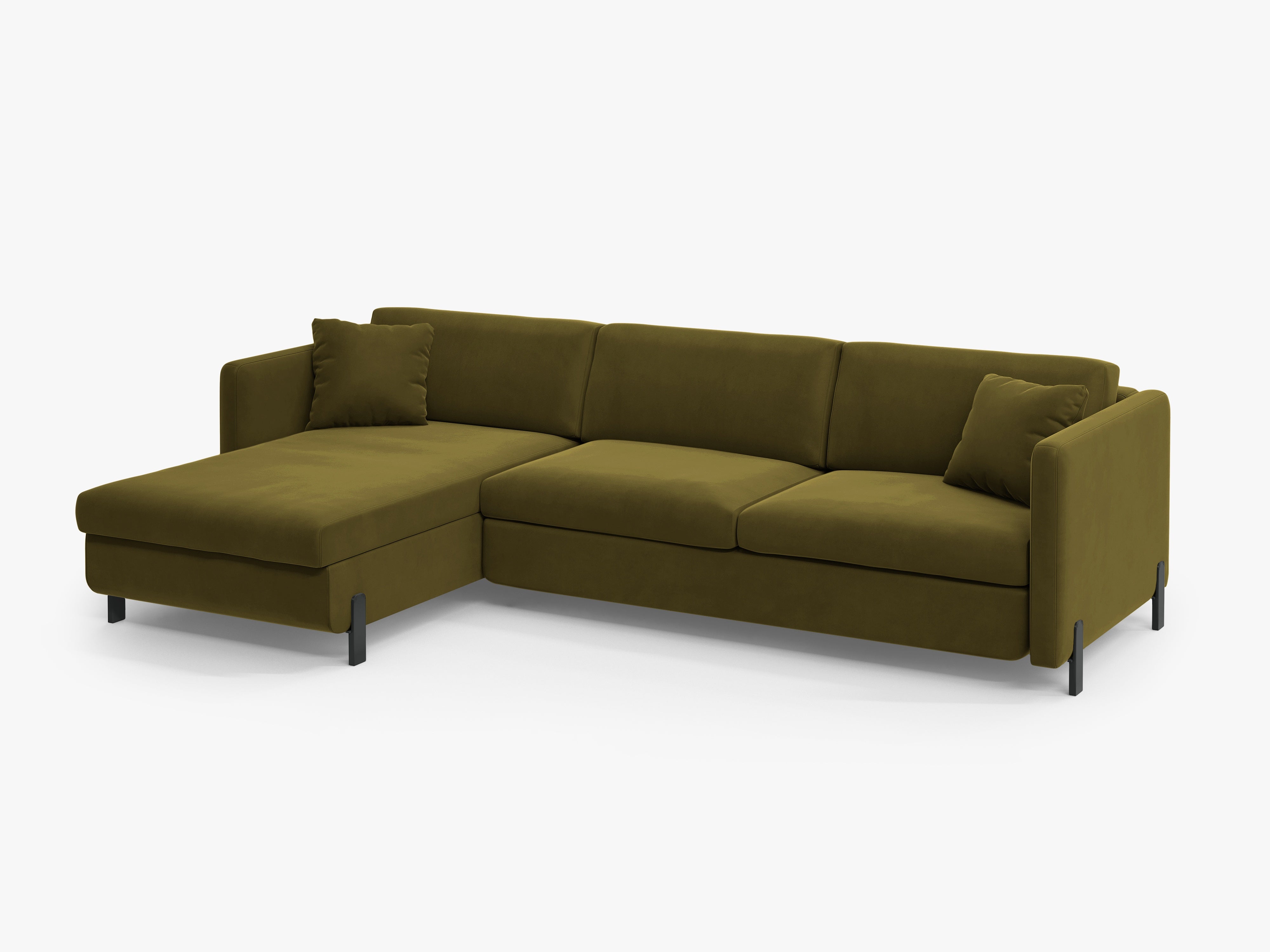 Left-facing velvet corner sofa with sleeping function GLORIA green