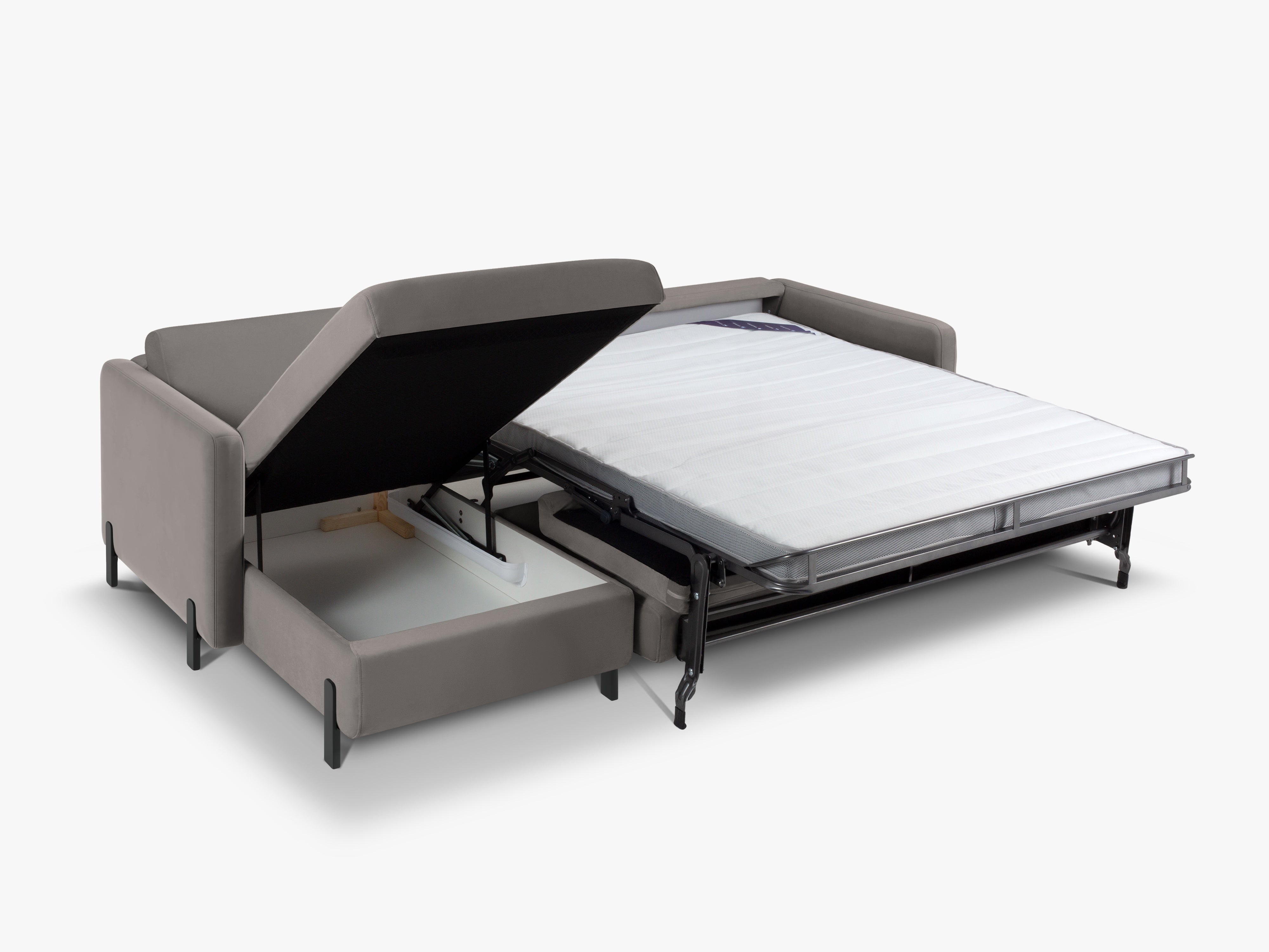 Sametový rohový gauč levostranný s funkcí spaní GLORIA šedý