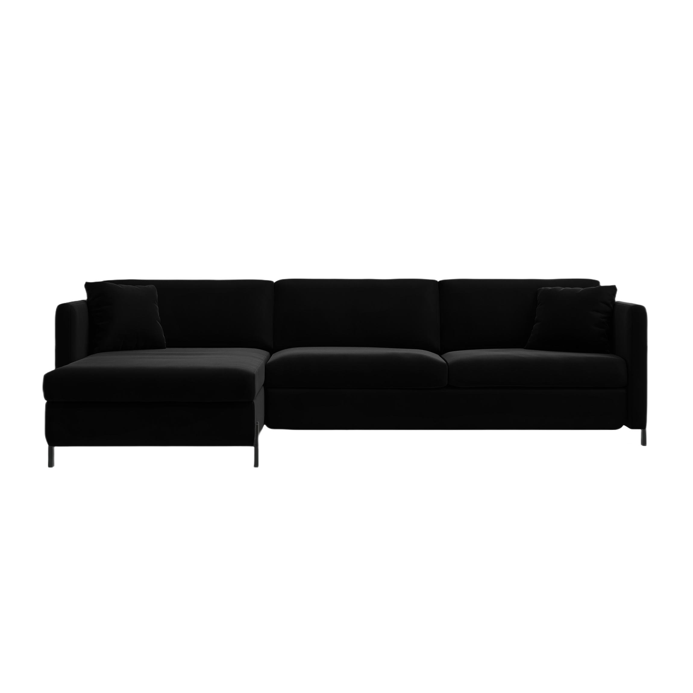 Black left-sided velvet corner sofa with sleeping function GLORIA