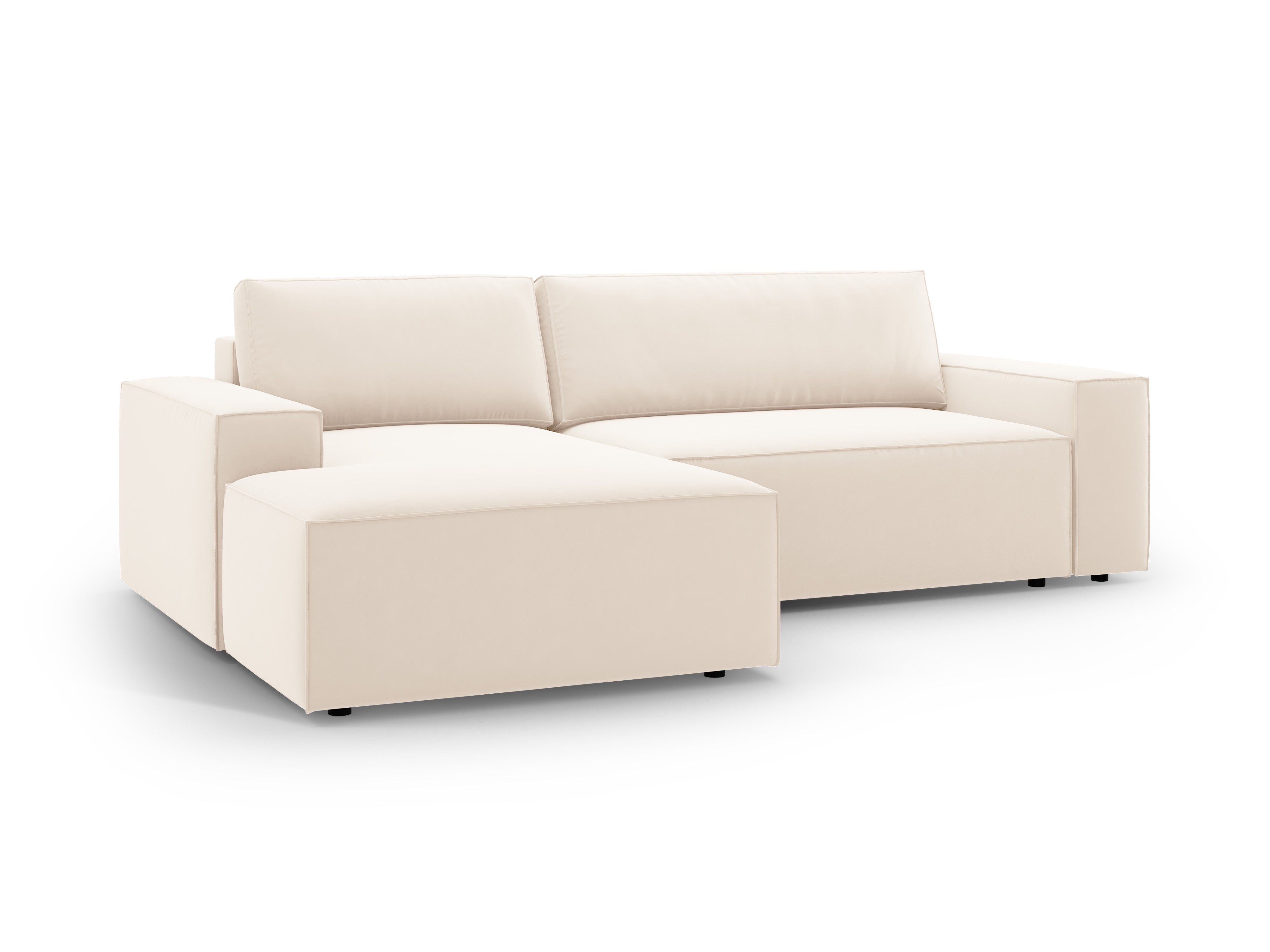 Left-facing velvet corner sofa bed JODIE light beige