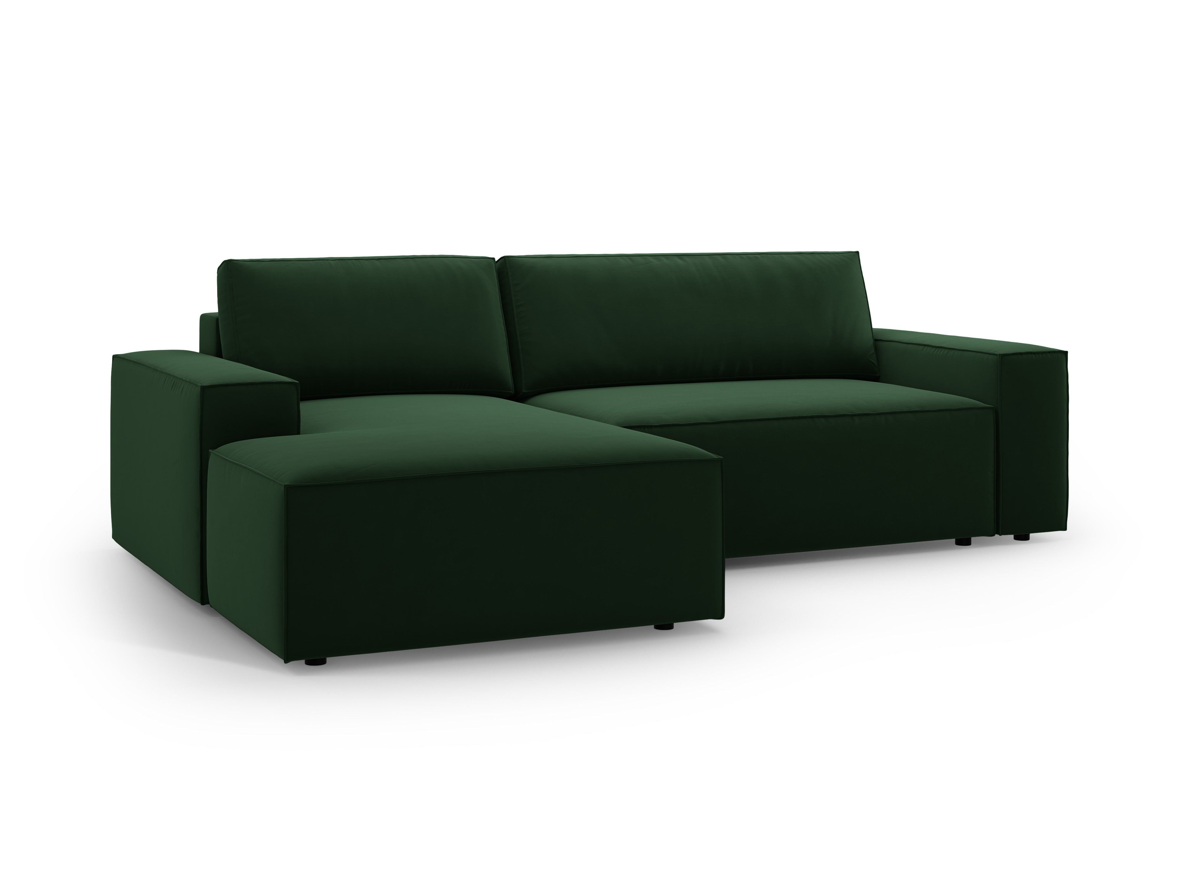 Left-facing velvet corner sofa bed JODIE in bottle green