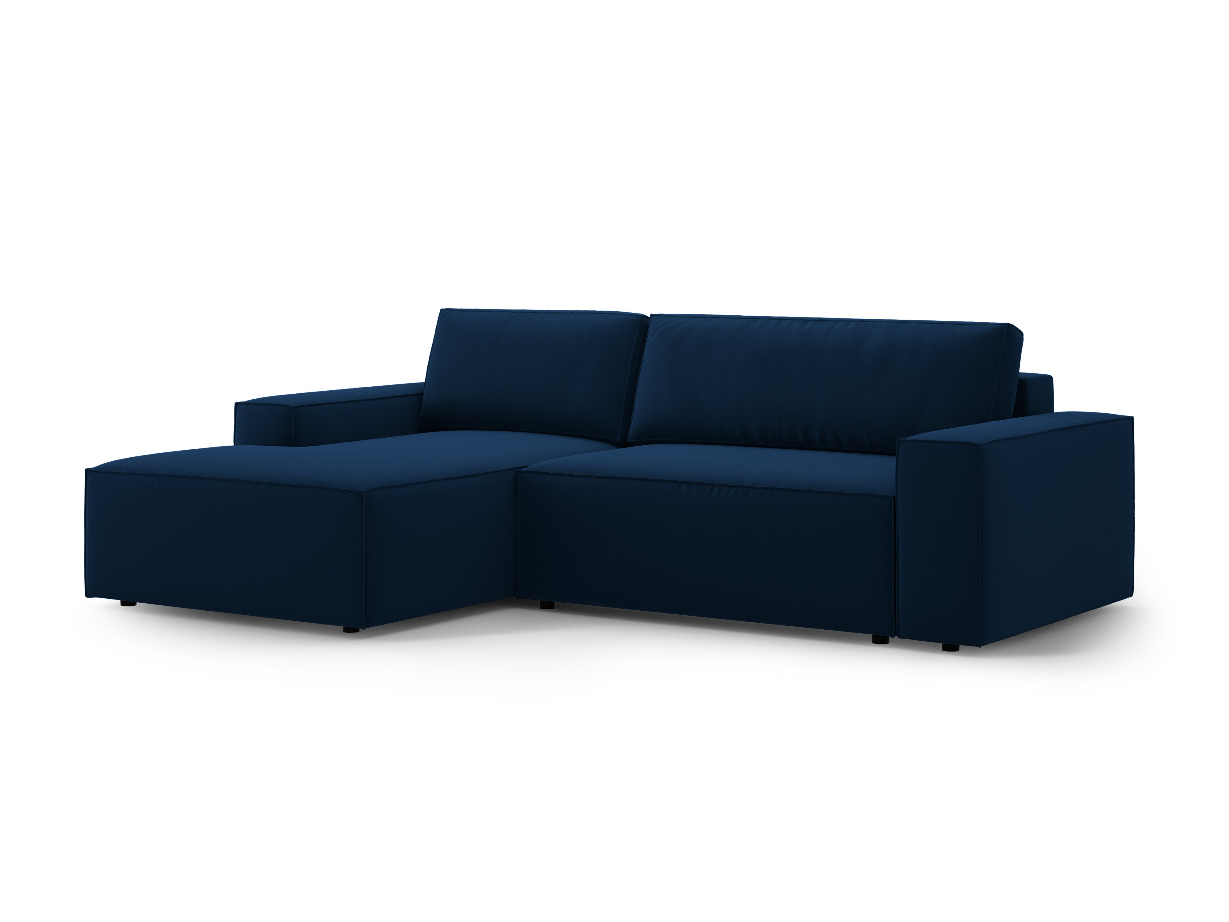Left-facing velvet corner sofa bed JODIE royal blue