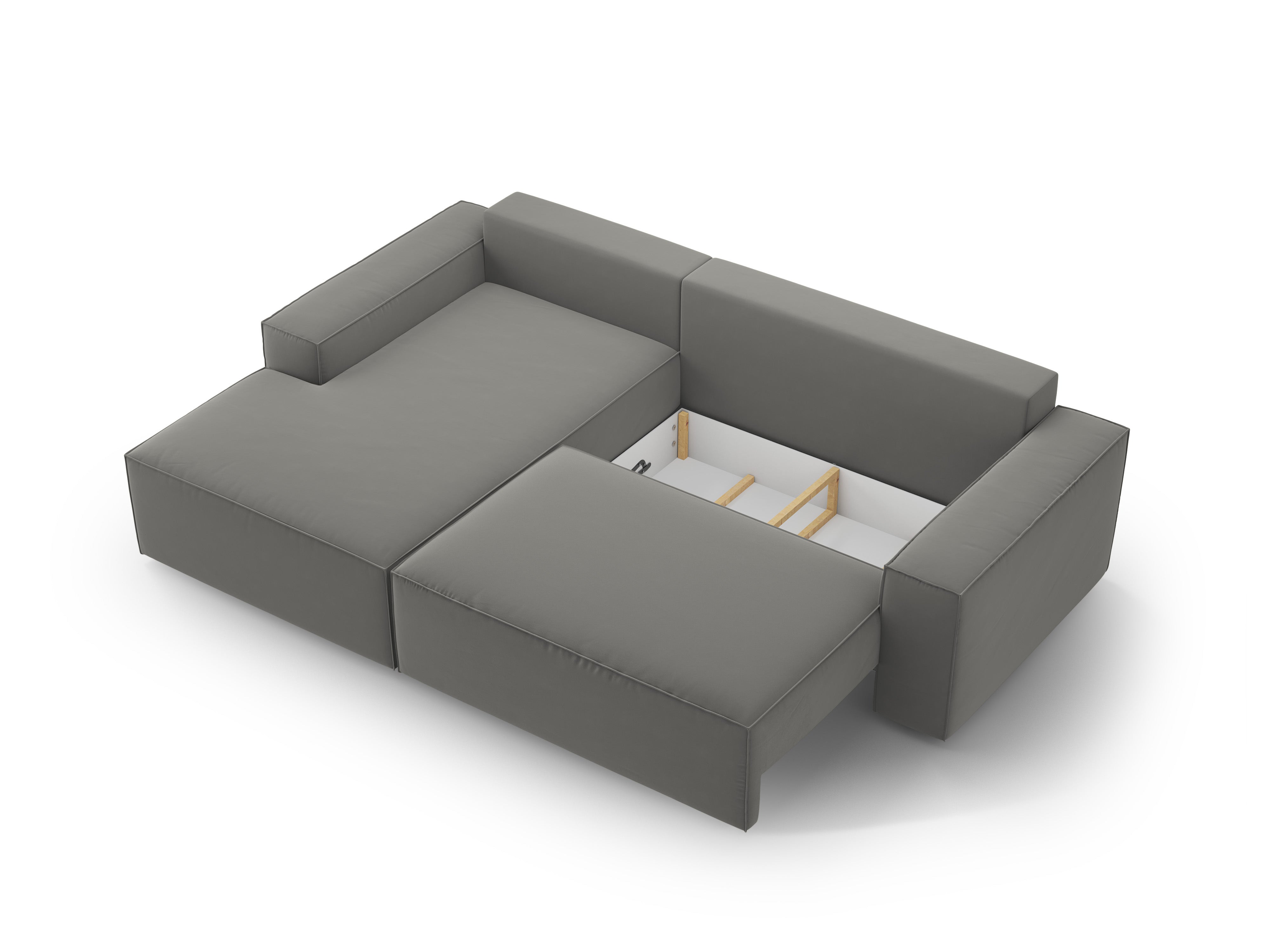 Left-facing velvet corner sofa bed JODIE light gray