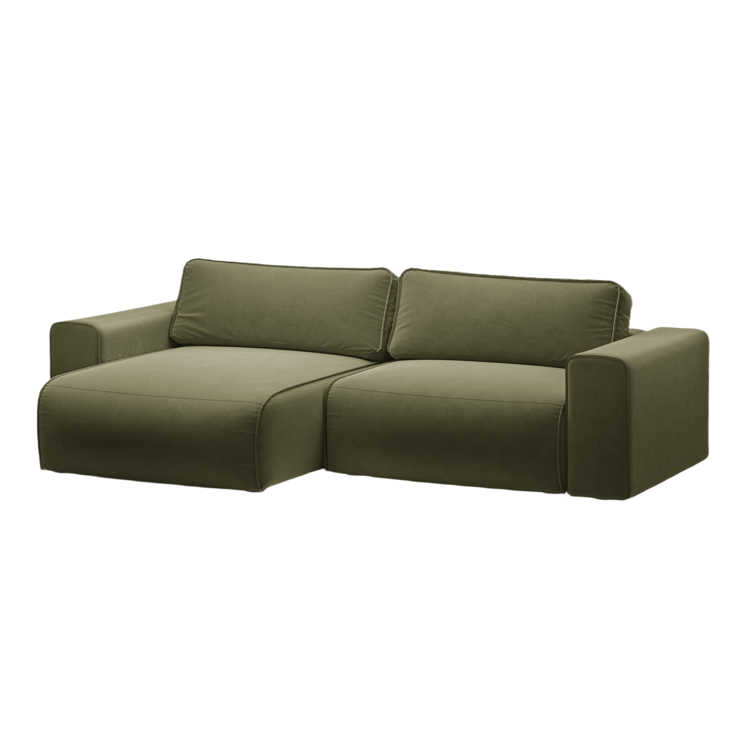 Left-facing velvet corner sofa for 3 people with sleeping function VICTOR green