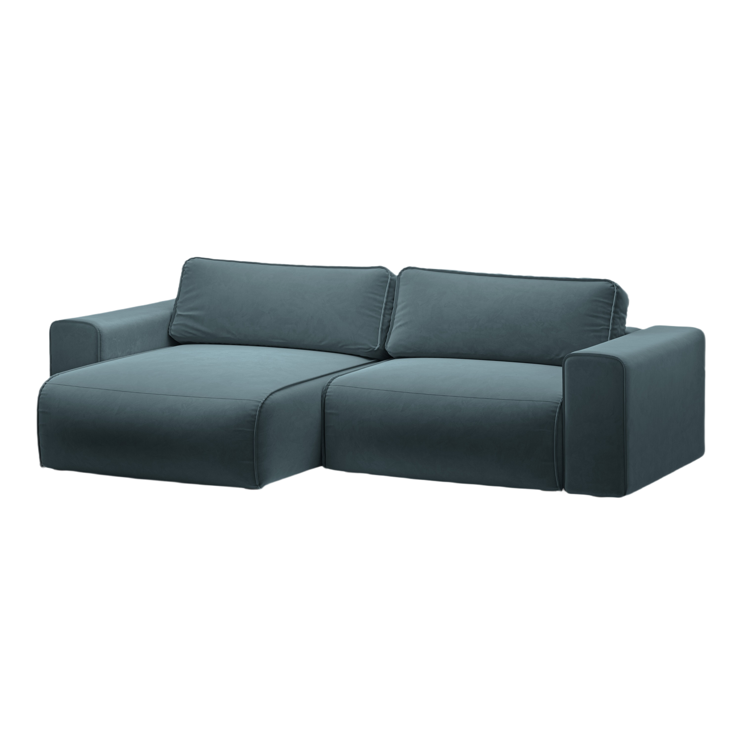 Left-facing velvet corner sofa for 3 people with sleeping function VICTOR blue