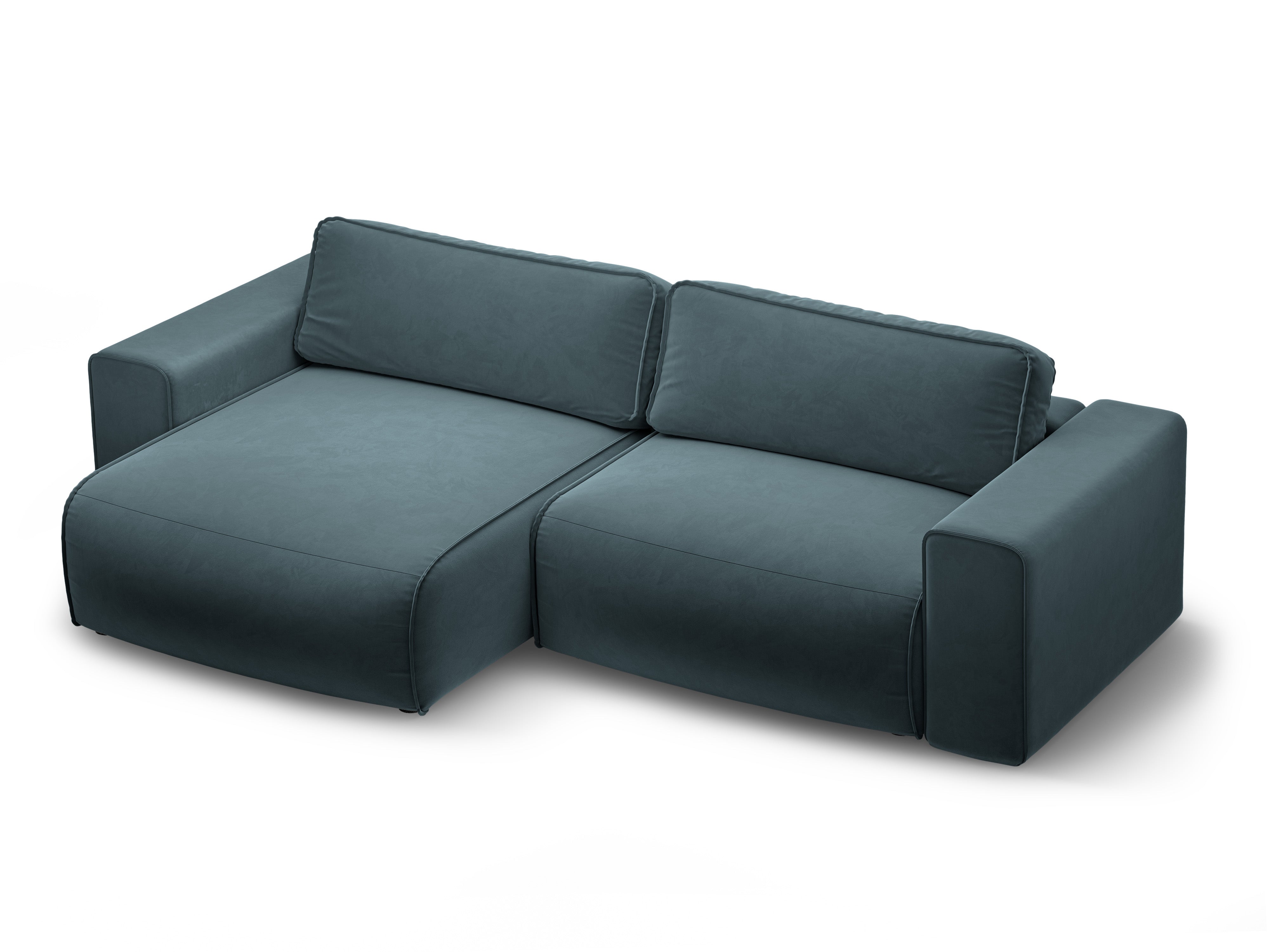 Left-facing velvet corner sofa for 3 people with sleeping function VICTOR blue
