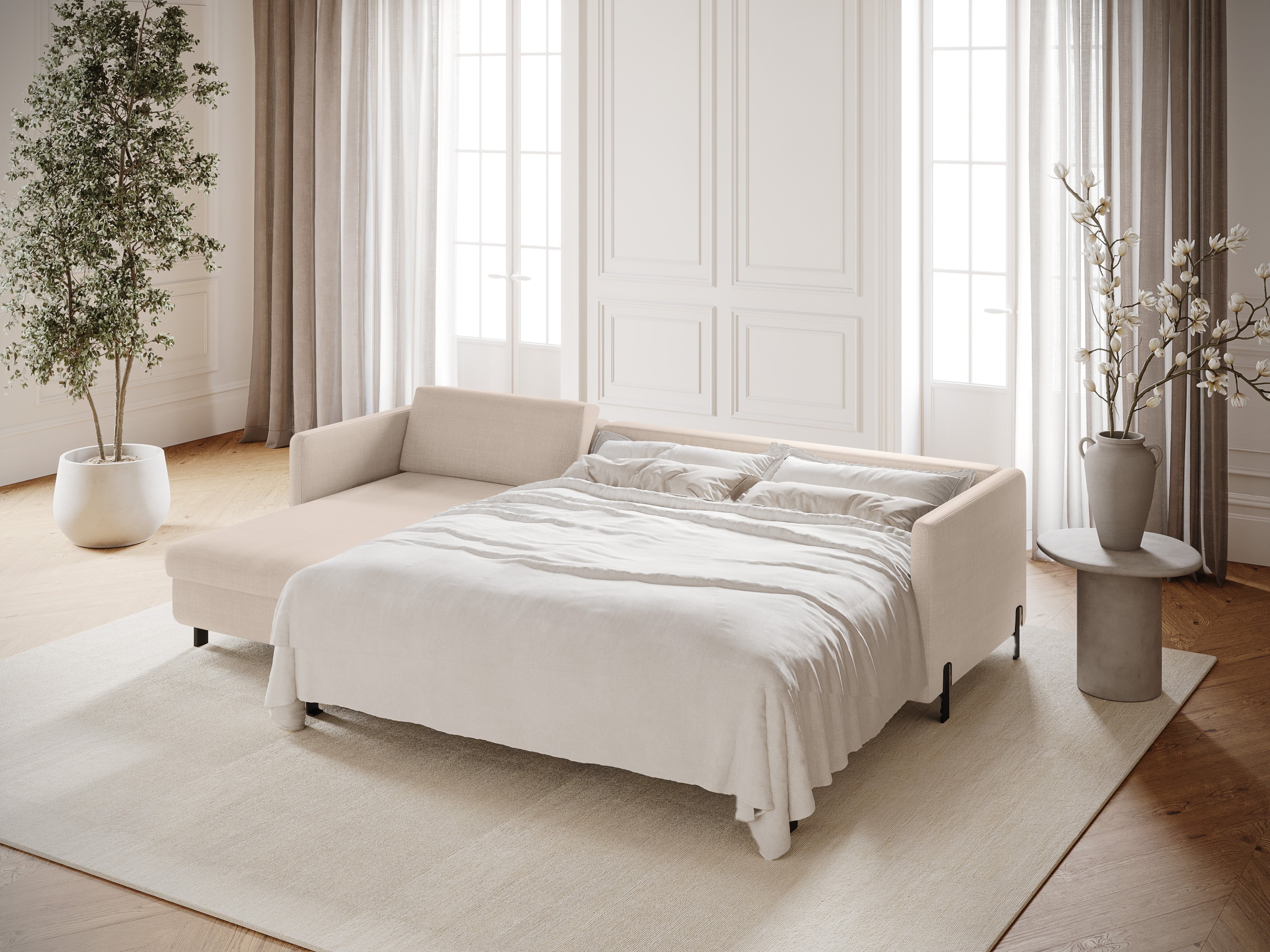 Bežový szenilový rohový gauč pro 4 osoby s funkcí spaní GLORIA