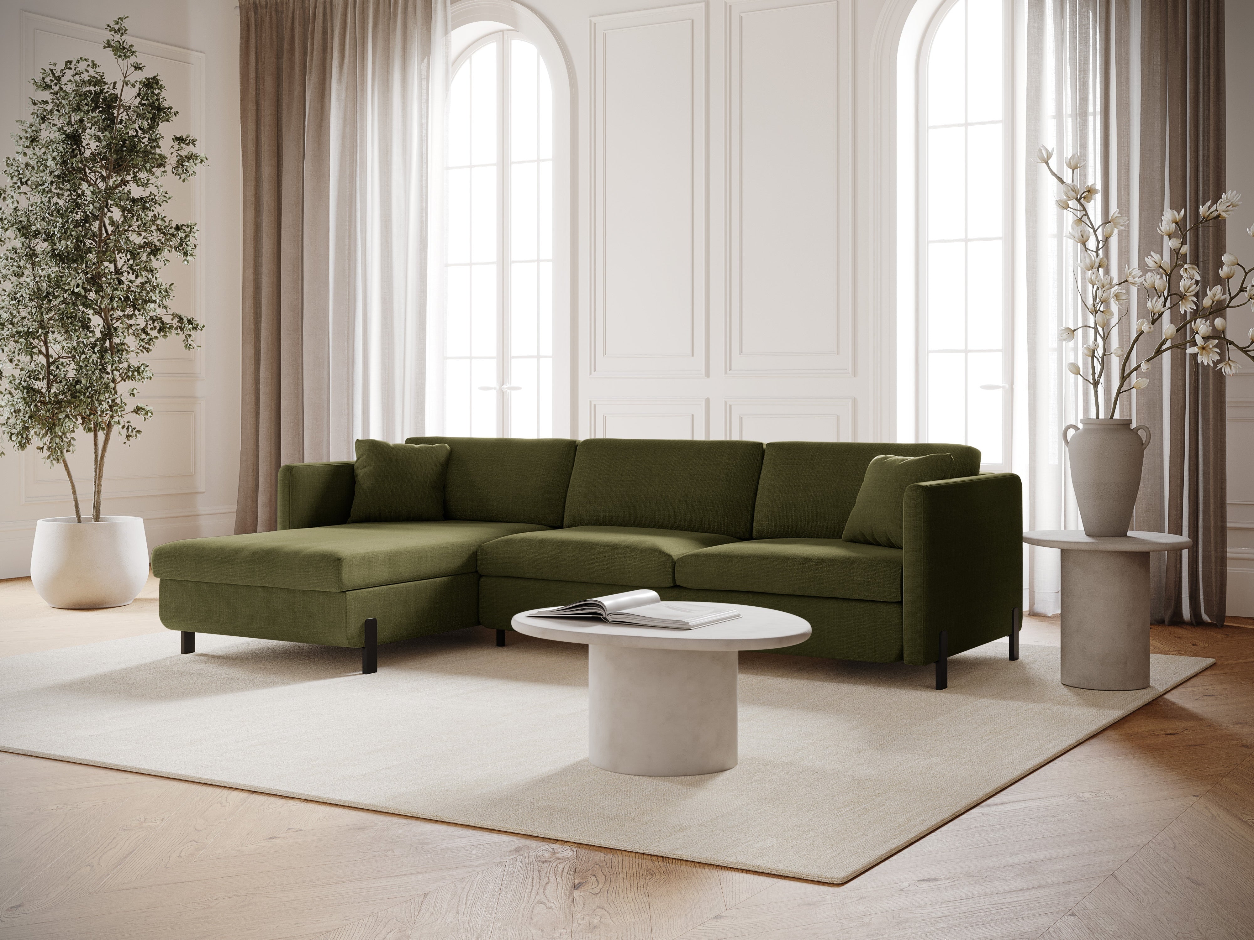 Left-sided corner sofa for 4 people with sleeping function GLORIA green chenille
