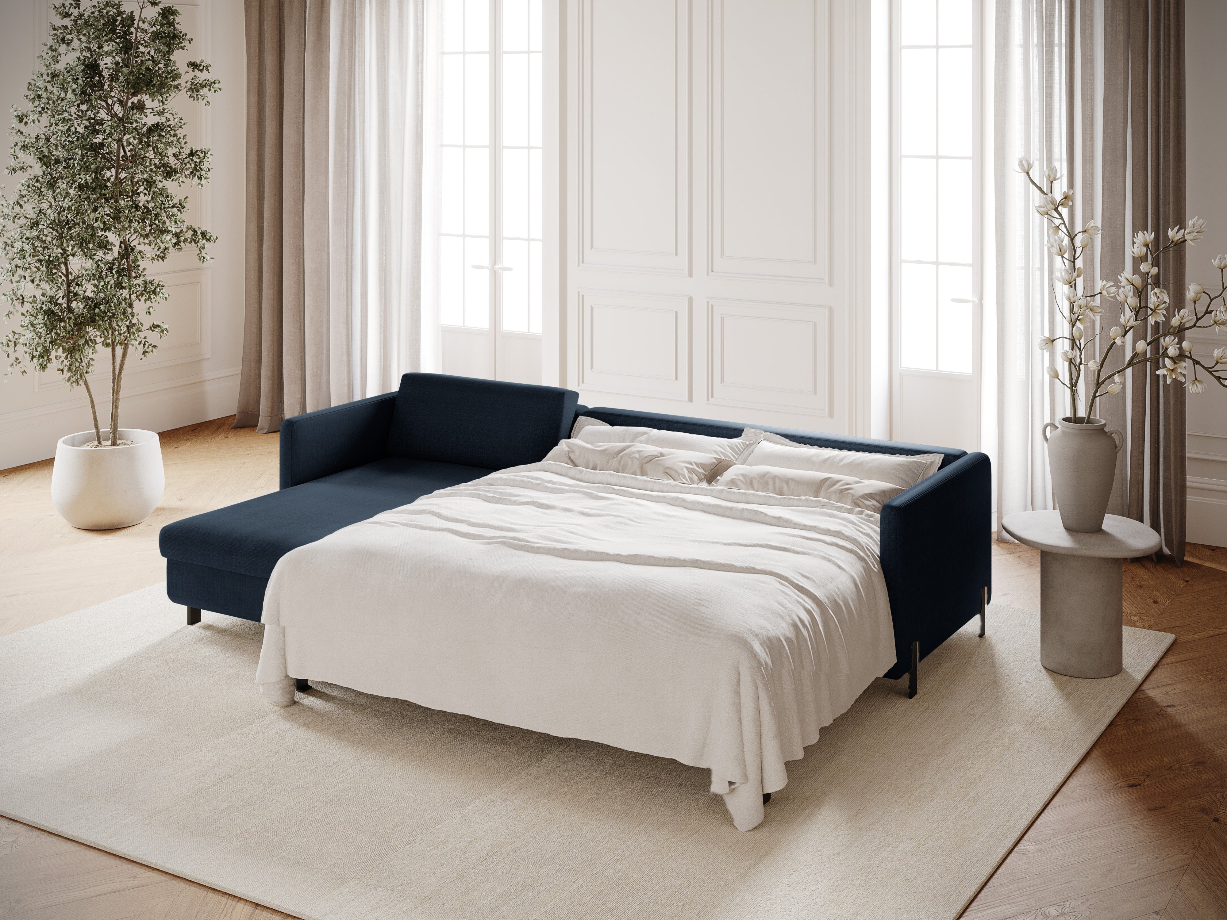 Rohová sedací souprava pro 4 osoby s funkcí spaní GLORIA modrý šenil