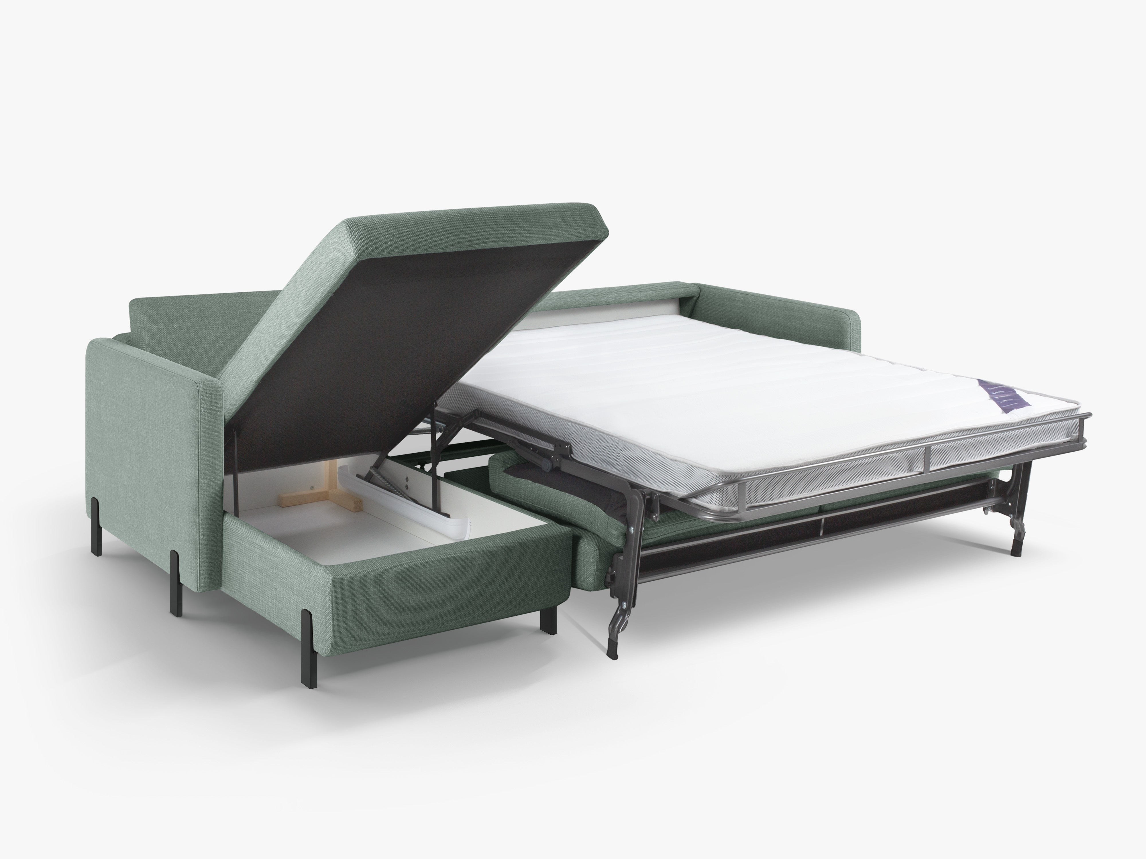 Left-sided corner sofa for 4 people with sleeping function GLORIA mint chenille