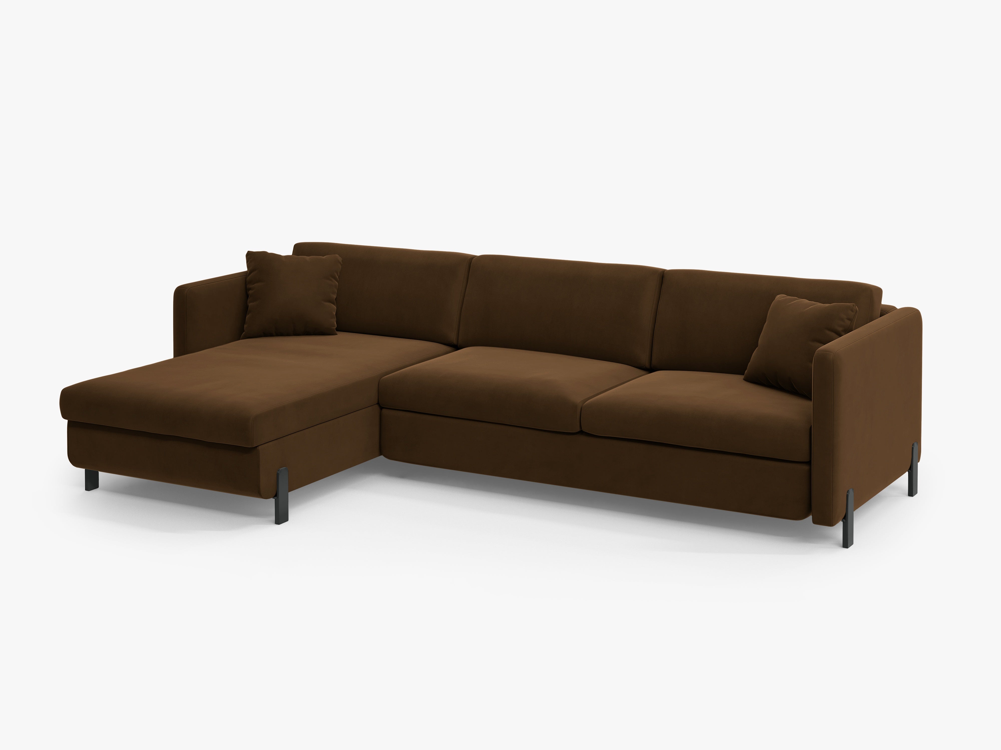 Left-facing velvet corner sofa for 4 people with sleeping function GLORIA chocolate