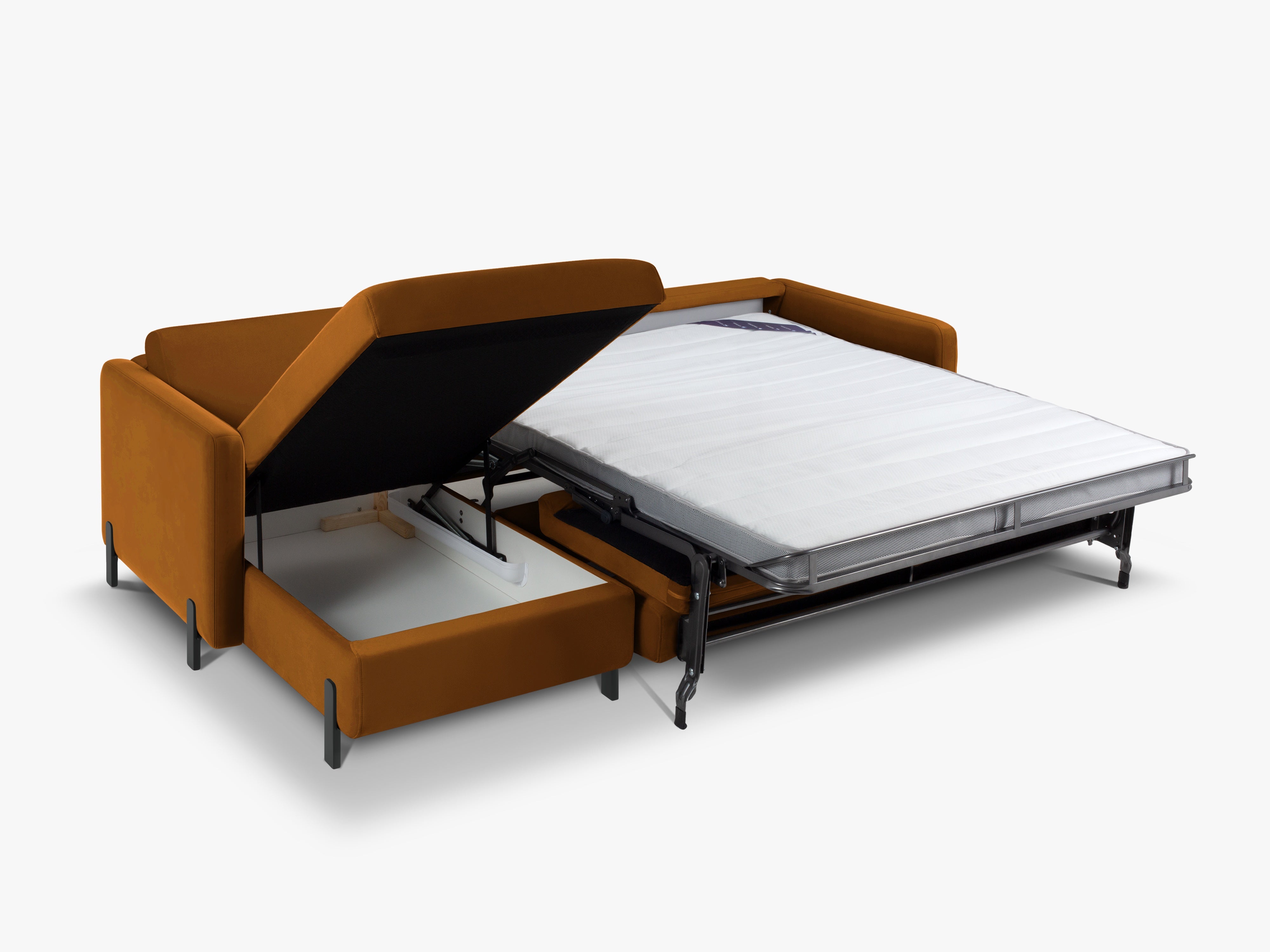 Velvet left-sided corner sofa for 4 people with sleeping function GLORIA brown