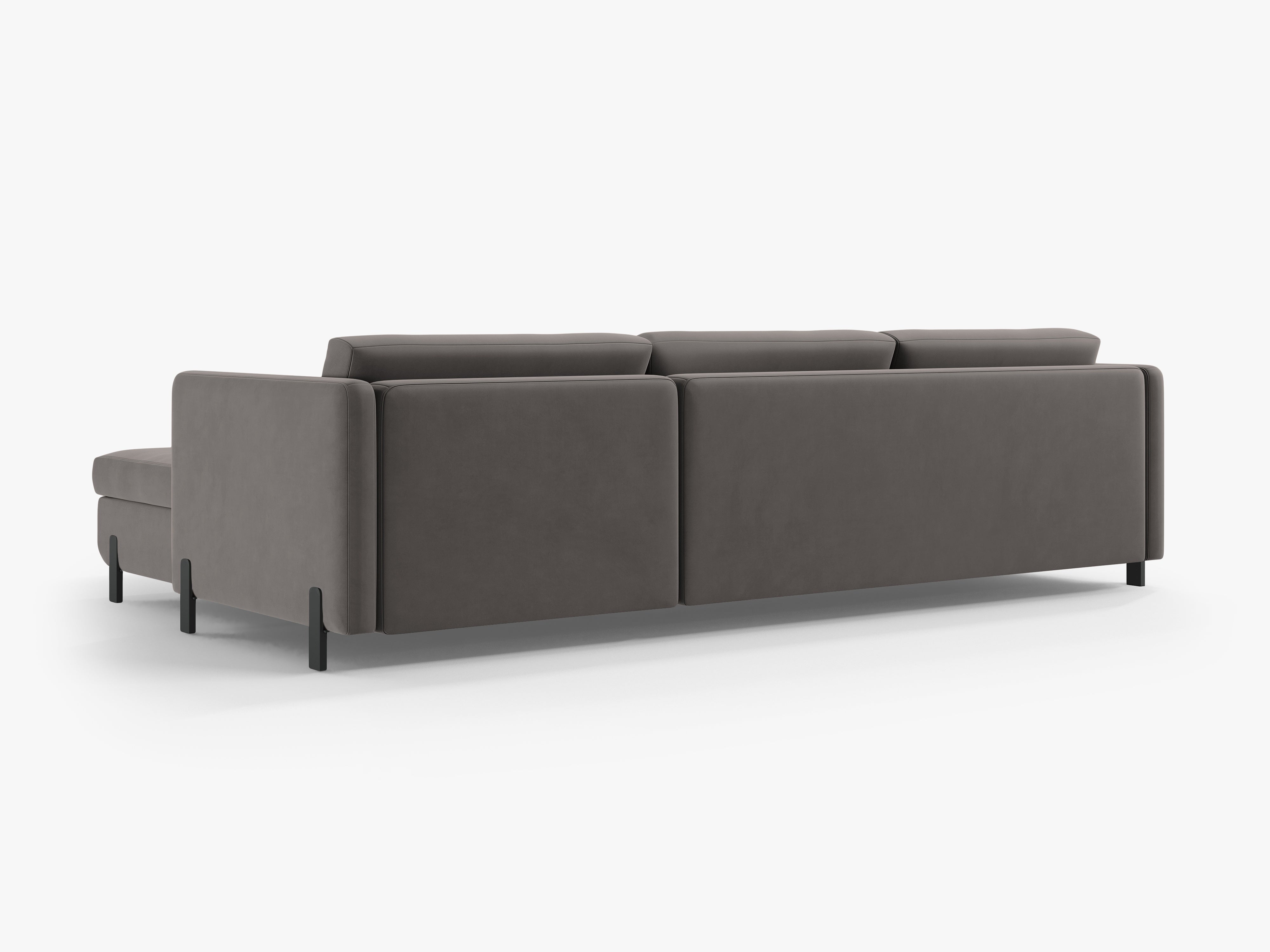 Gray left-facing velvet corner sofa for 4 people with sleeping function GLORIA